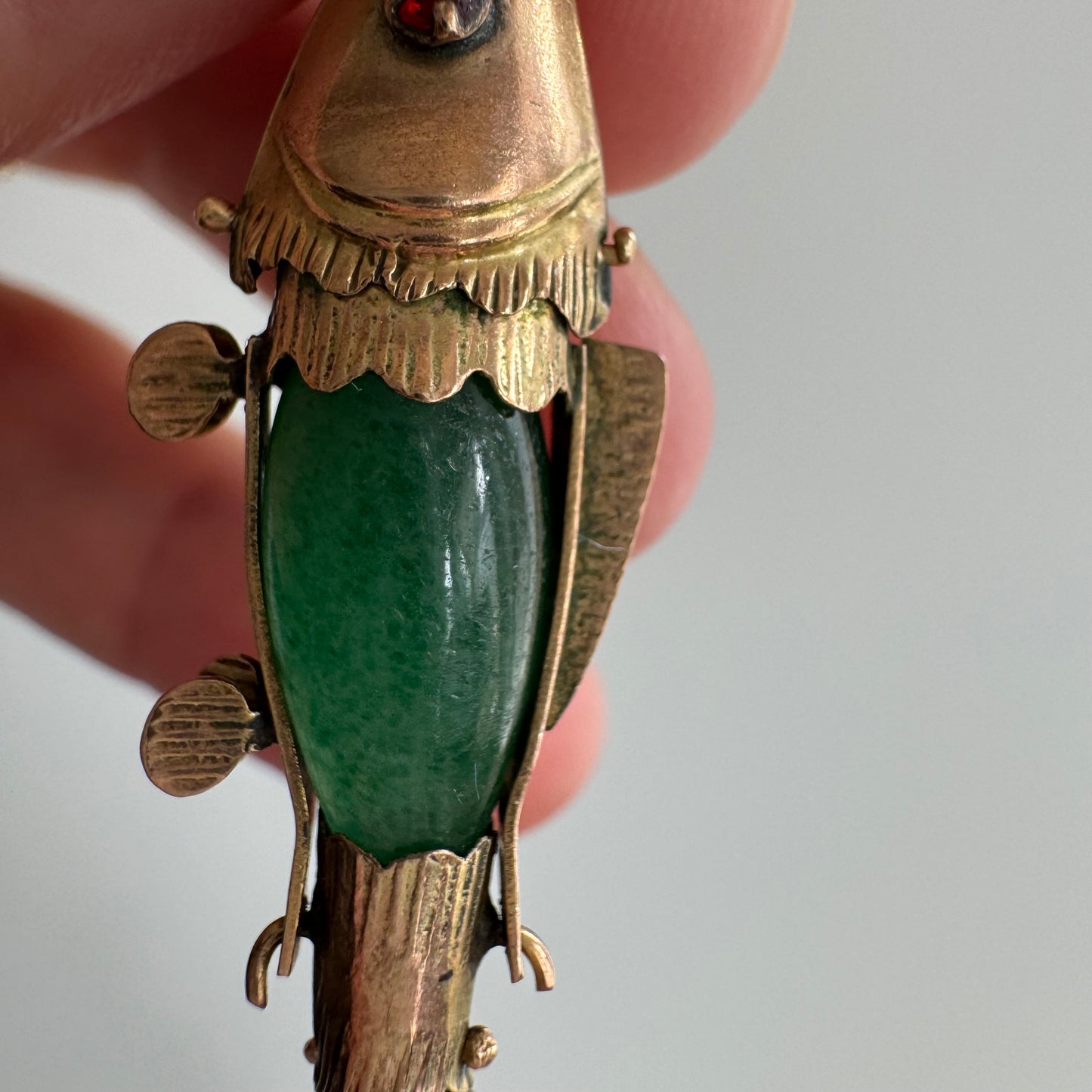 A N T I Q U E // lucky fish / 14k and aventurine antique articulated fish / a pendant