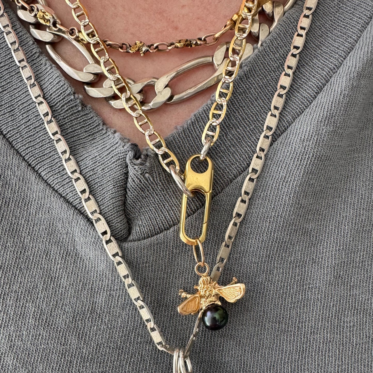 reimagined V I N T A G E // modern watch chain / gold over sterling silver flat mariner chain necklace with carabiner clasp / 20", 7.3g