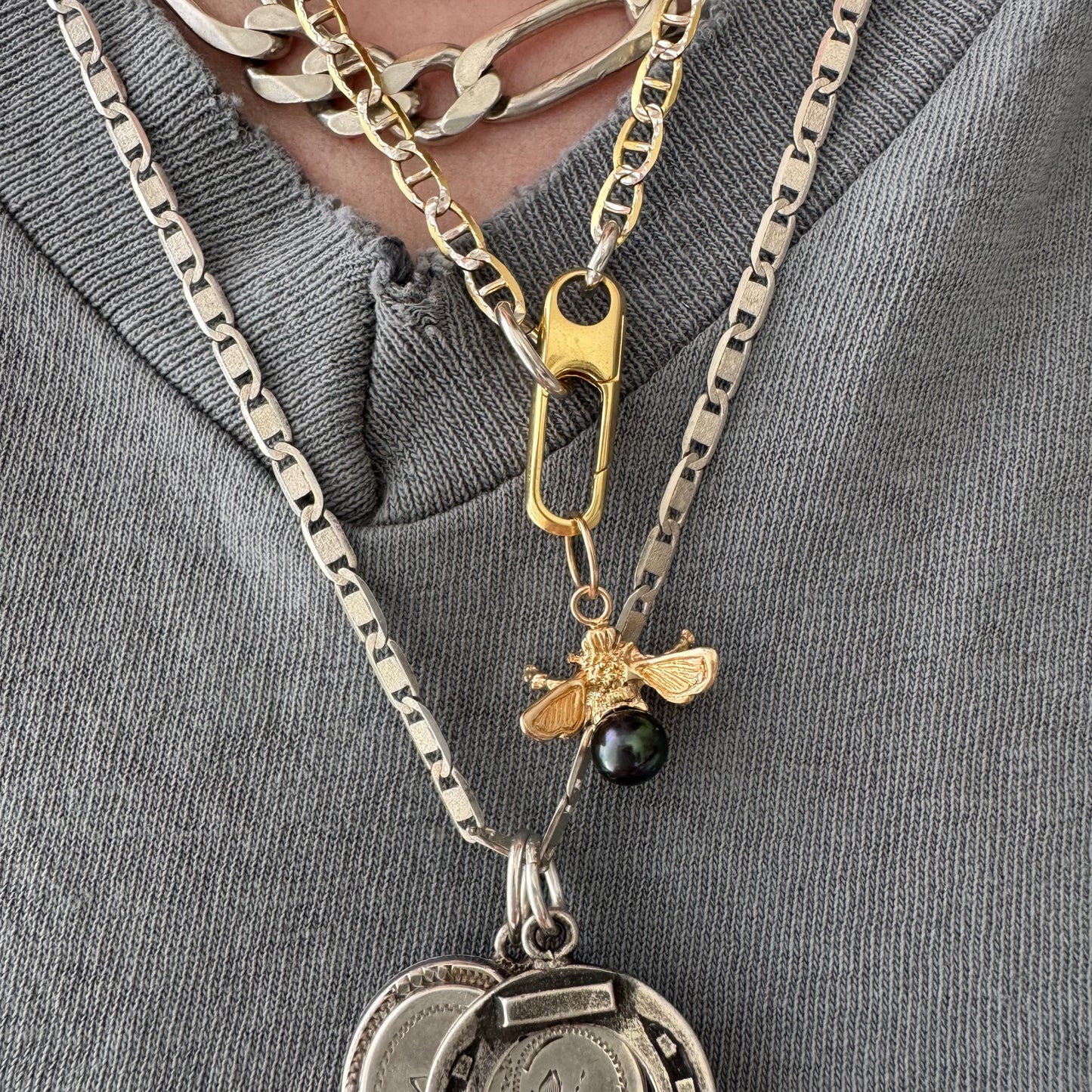 V I N T A G E // starburst layer / sterling silver flat mariner anchor chain with starburst details / 23.5", 5.9g