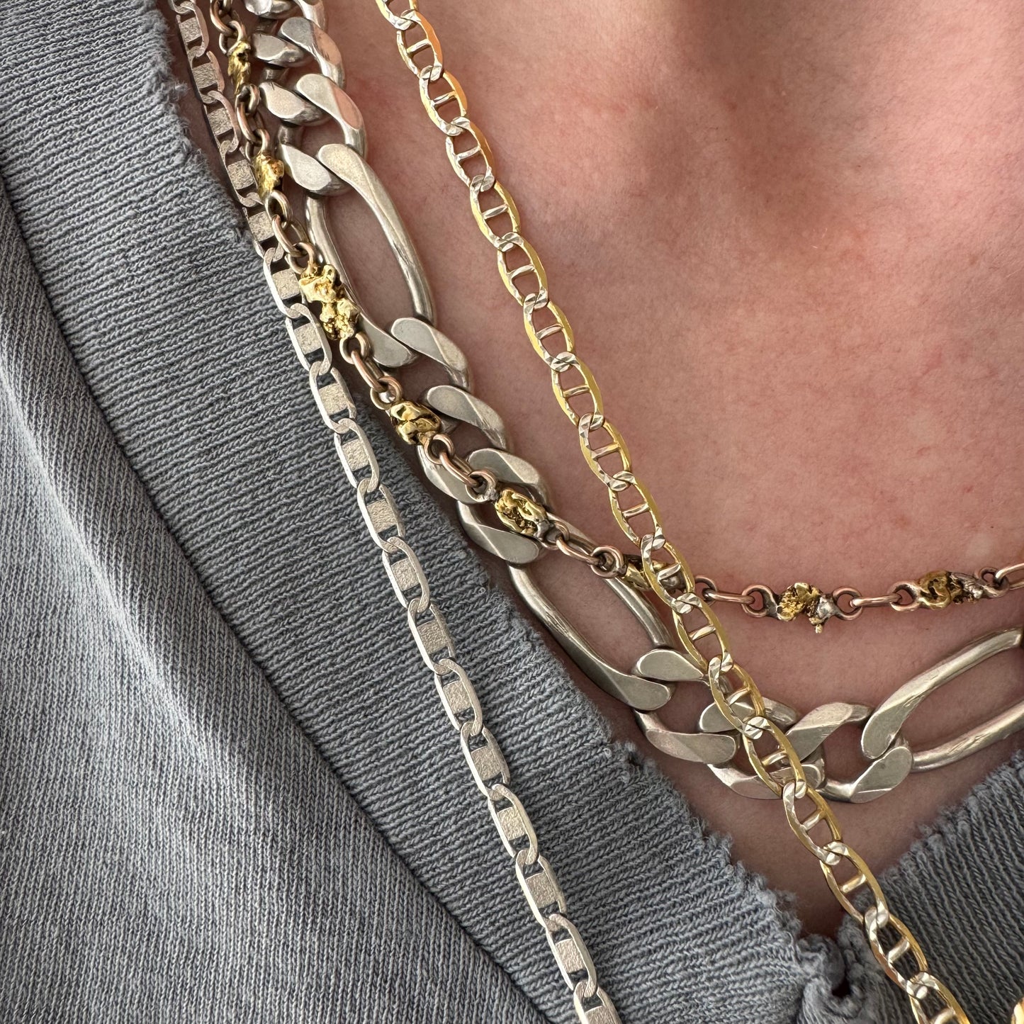 V I N T A G E // starburst layer / sterling silver flat mariner anchor chain with starburst details / 23.5", 5.9g