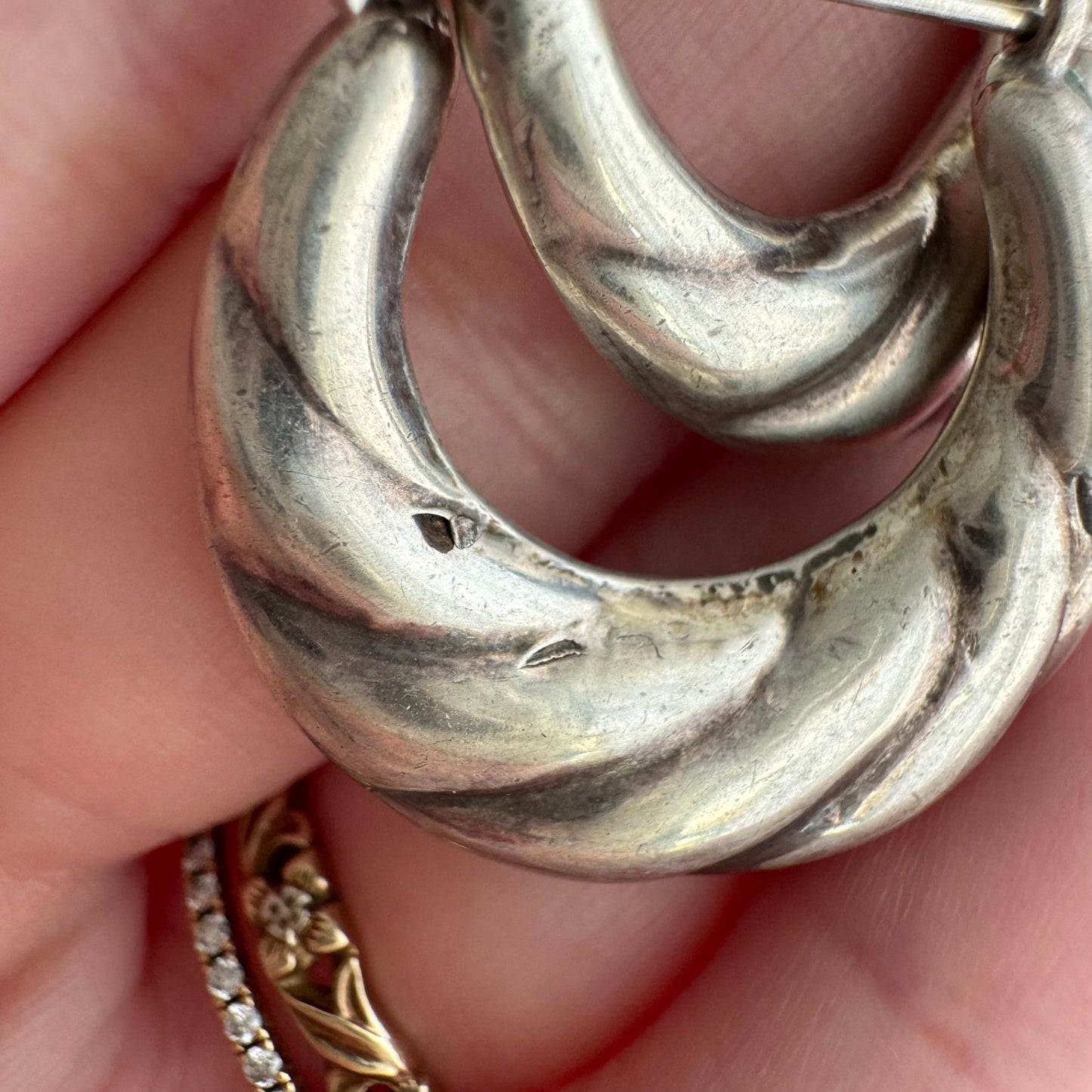 V I N T A G E // silver croissants / sterling silver 1" lever back croissant shaped hoops / earrings