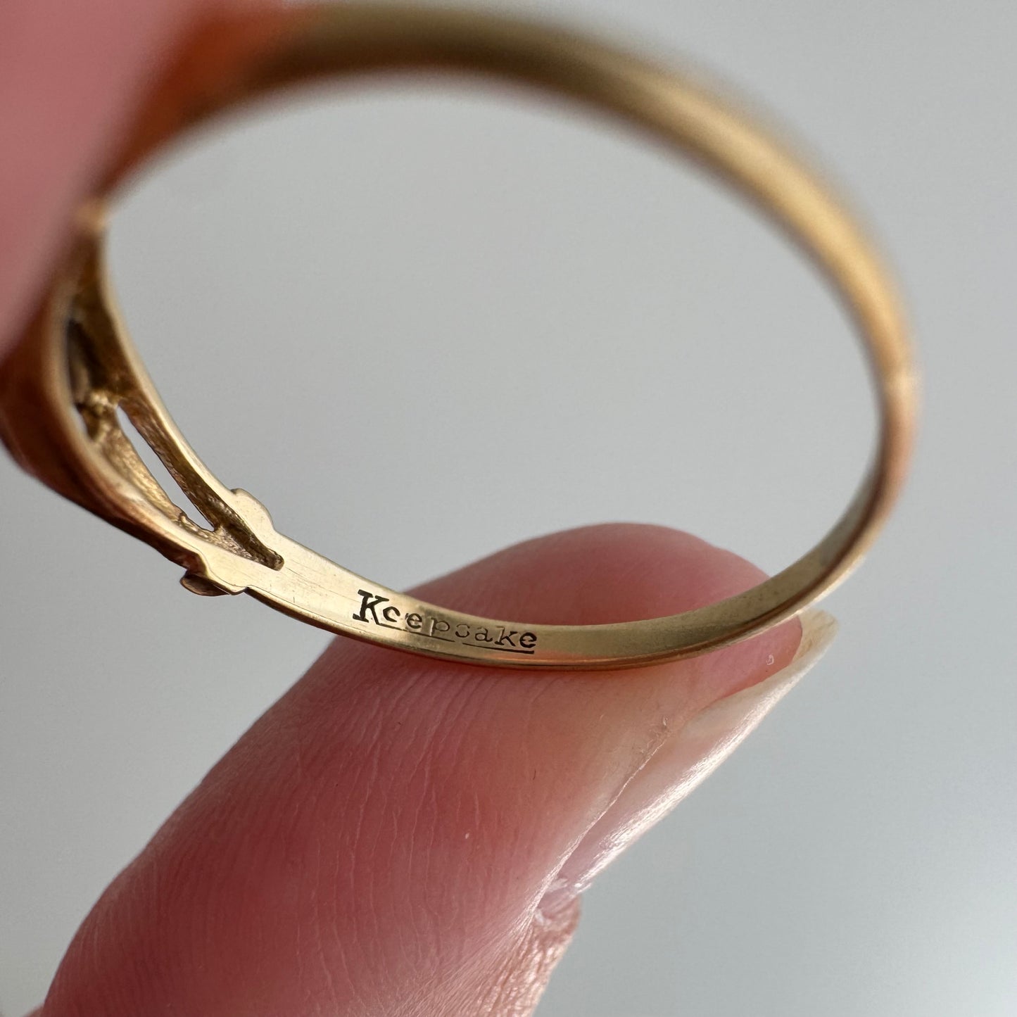 V I N T A G E / stretched eye / 14k and diamond art deco style solitaire stacking band / size 6.25