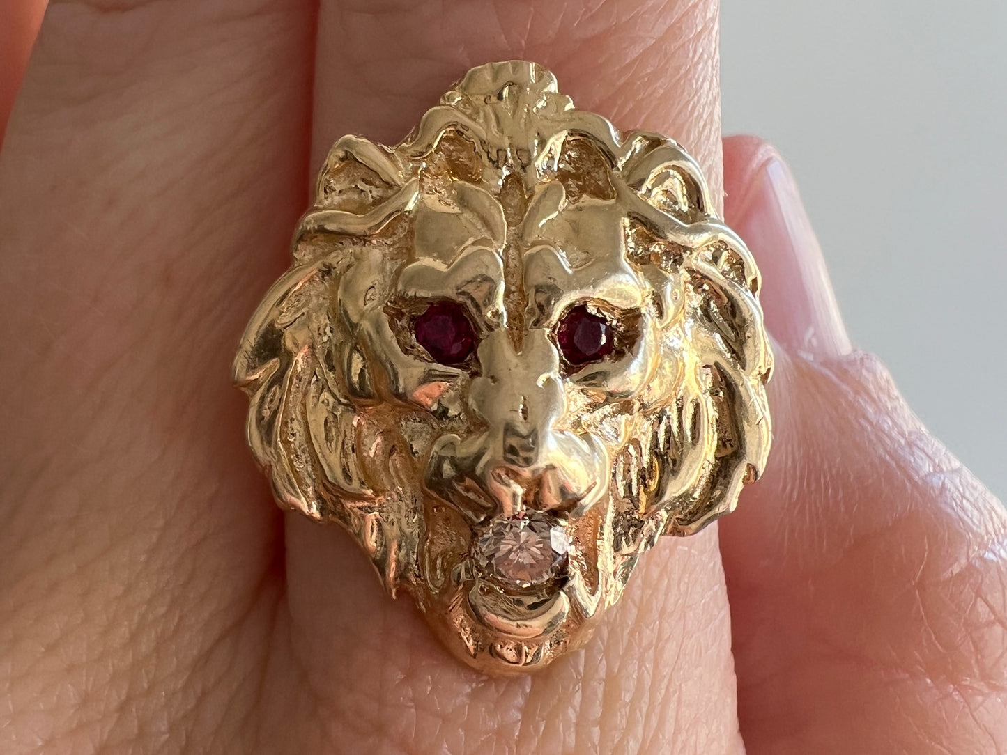 reimagined V I N T A G E // big cat strength / solid 14k yellow gold with diamond and rubies / size 7.5