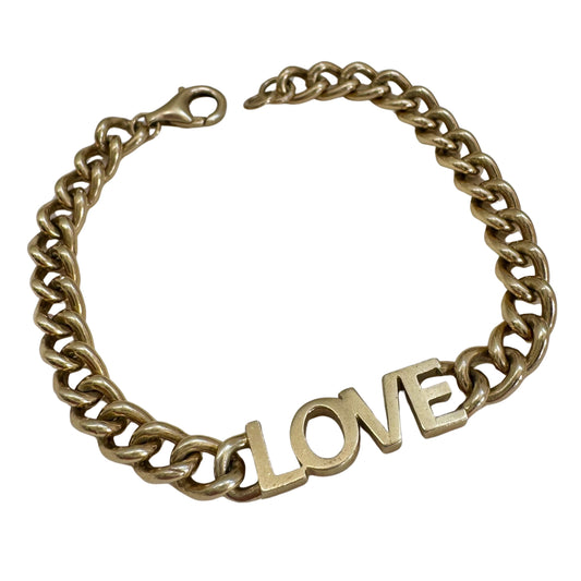 P R E - L O V E D // linked up LOVE / sterling silver and gold vermeil curb link LOVE bracelet / 7", 15g