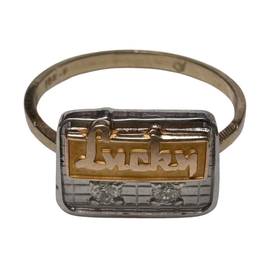 reimagined V I N T A G E // Lucky achievements / 10k and diamond Lucky supermaket pin conversion ring / size 5.75