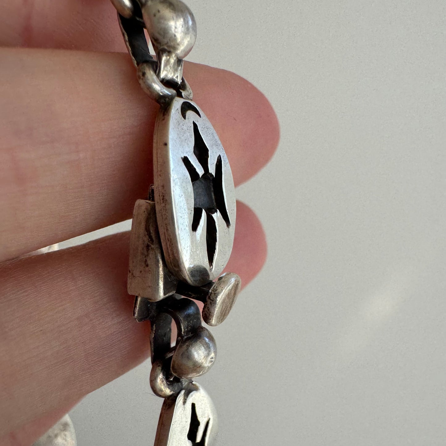 V I N T A G E // birds eye view / sterling silver thunderbird link bracelet / 7.5", 23g