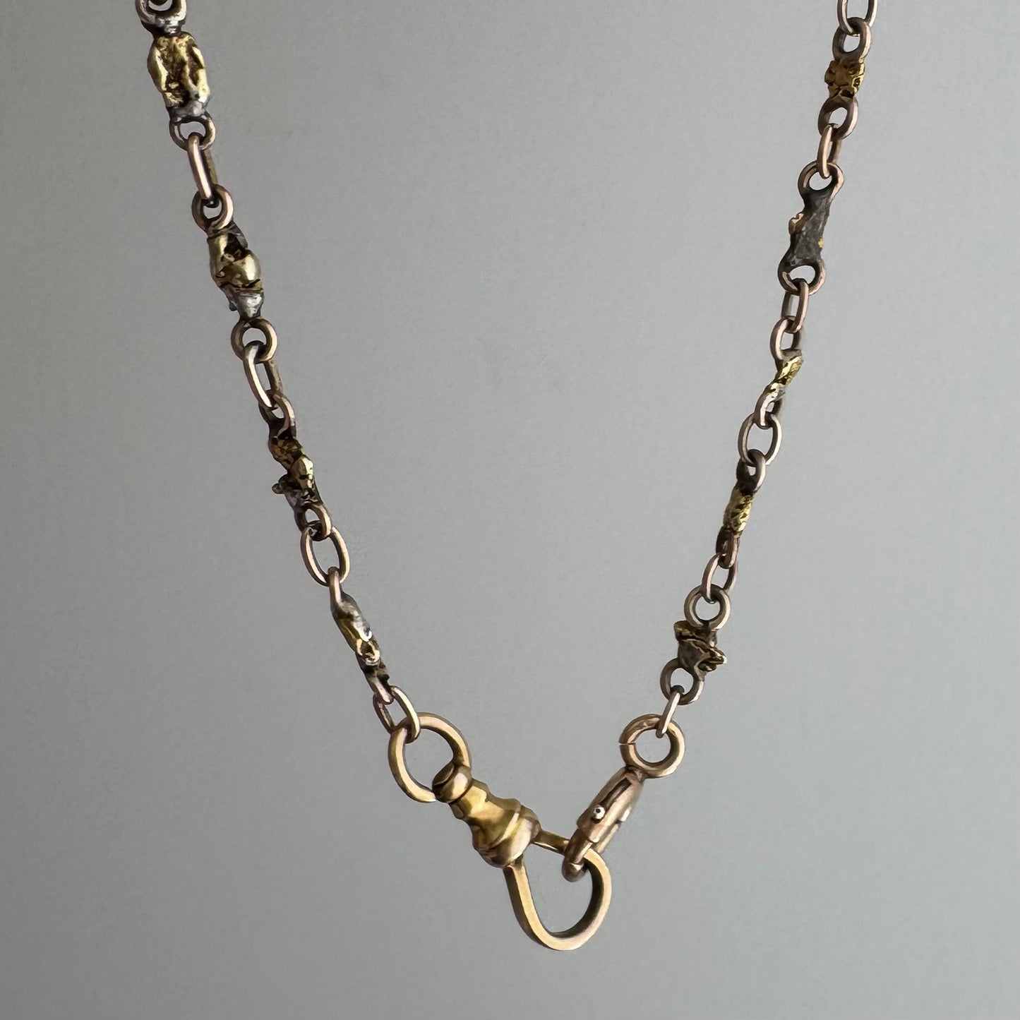 A N T I Q U E // nuggets of truth and wisdom / 10k and 19k high karat gold rush nugget link watch chain necklace / 17", 10.8g