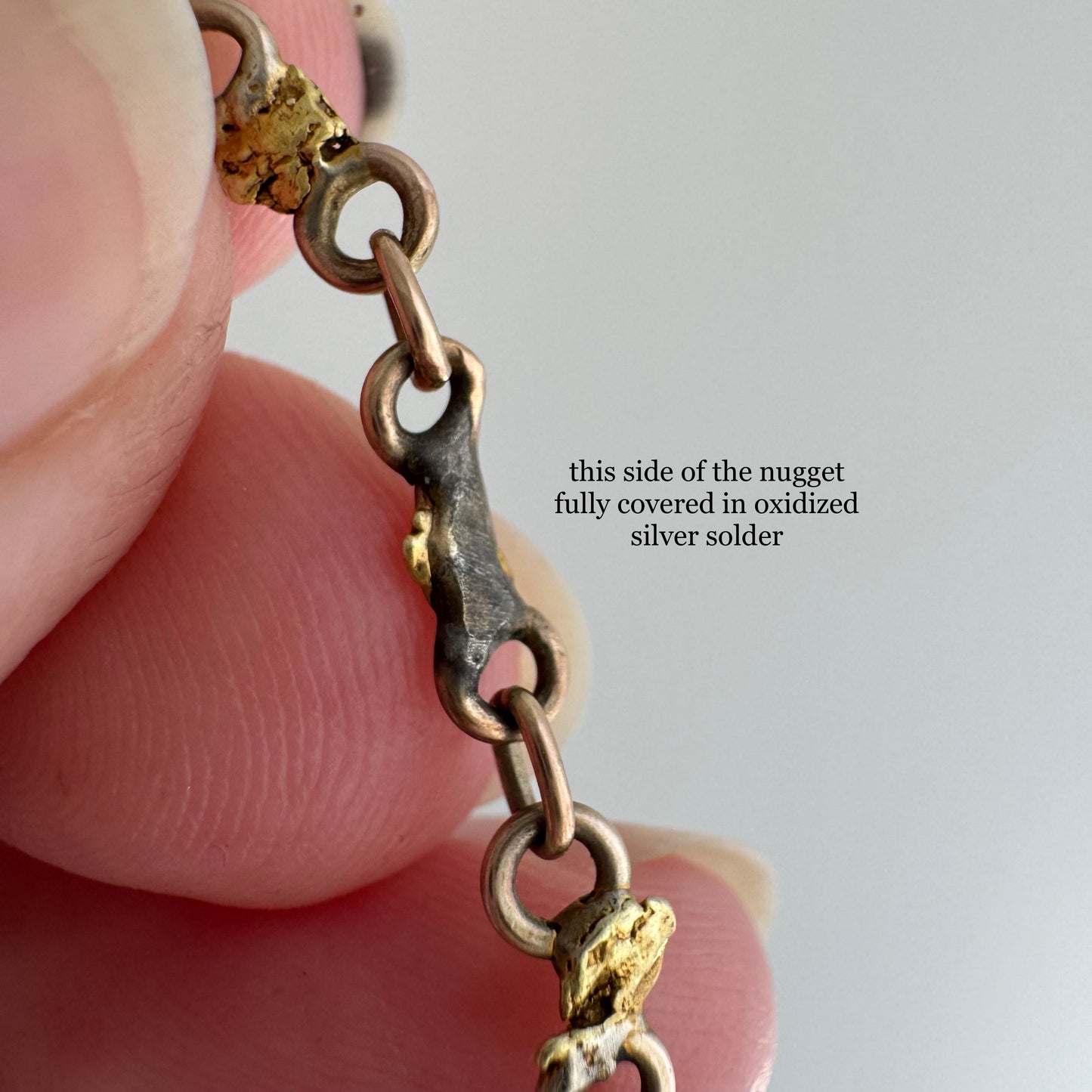 A N T I Q U E // nuggets of truth and wisdom / 10k and 19k high karat gold rush nugget link watch chain necklace / 17", 10.8g