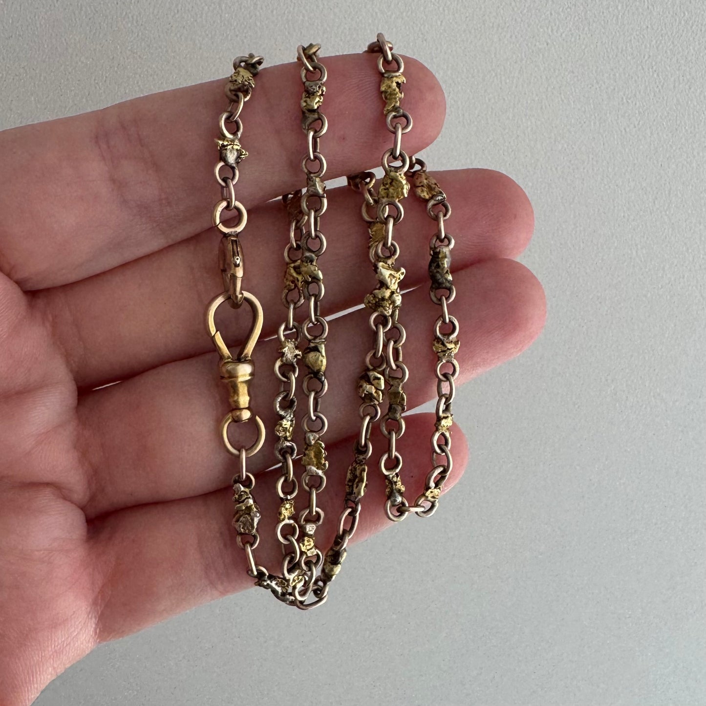A N T I Q U E // nuggets of truth and wisdom / 10k and 19k high karat gold rush nugget link watch chain necklace / 17", 10.8g