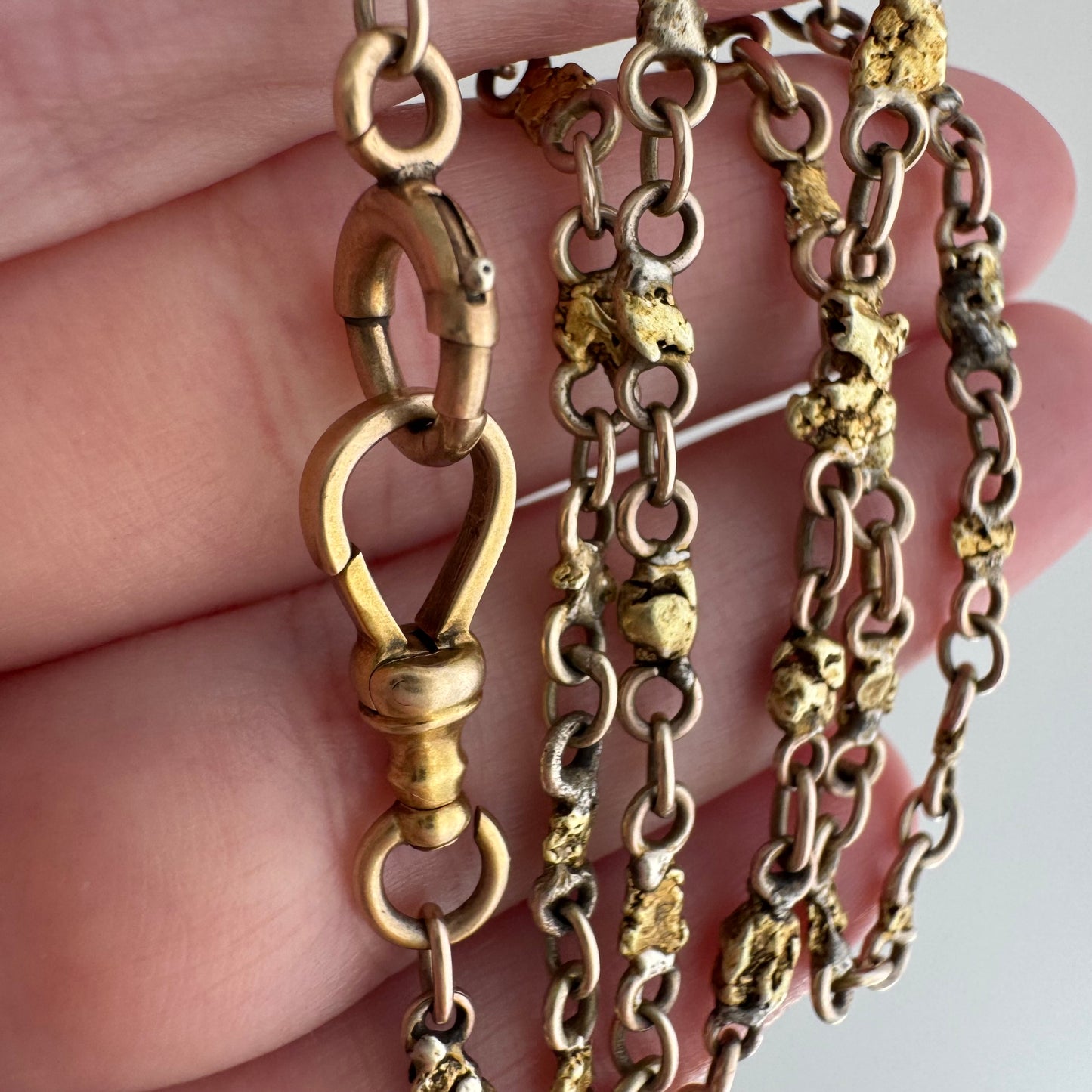A N T I Q U E // nuggets of truth and wisdom / 10k and 19k high karat gold rush nugget link watch chain necklace / 17", 10.8g