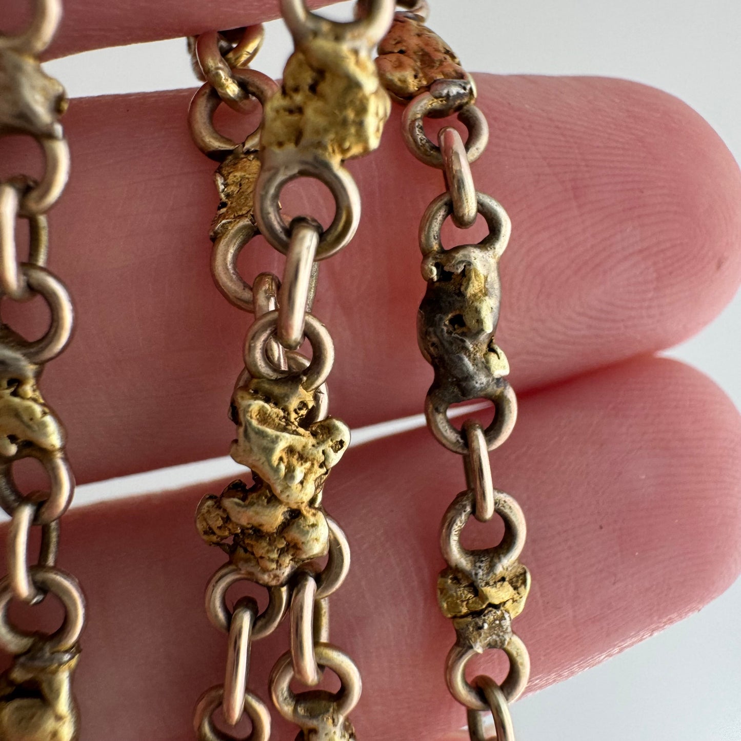 A N T I Q U E // nuggets of truth and wisdom / 10k and 19k high karat gold rush nugget link watch chain necklace / 17", 10.8g