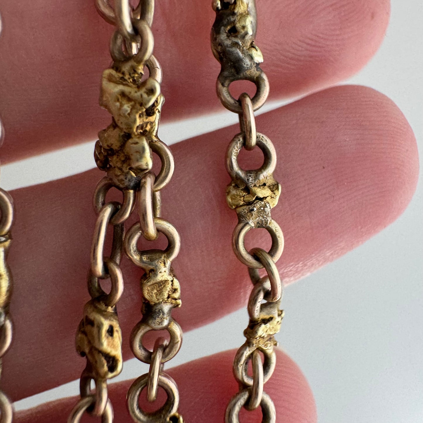 A N T I Q U E // nuggets of truth and wisdom / 10k and 19k high karat gold rush nugget link watch chain necklace / 17", 10.8g