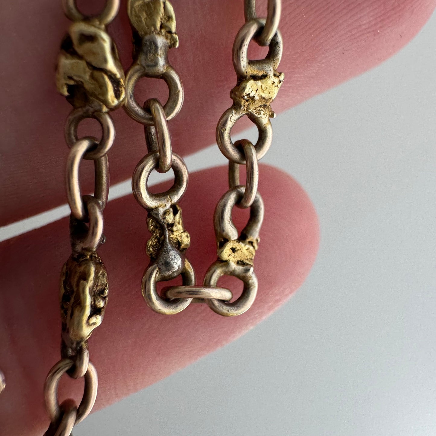 A N T I Q U E // nuggets of truth and wisdom / 10k and 19k high karat gold rush nugget link watch chain necklace / 17", 10.8g