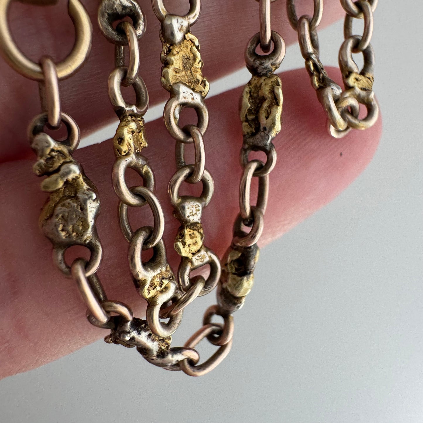 A N T I Q U E // nuggets of truth and wisdom / 10k and 19k high karat gold rush nugget link watch chain necklace / 17", 10.8g