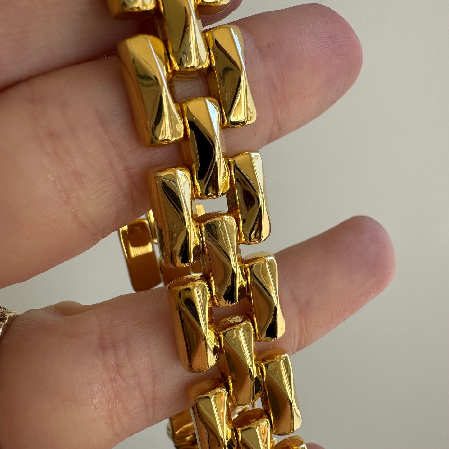 P R E - L O V E D // geometric panther / gold plated sterling silver geometric link bracelet / 7.25", 23g