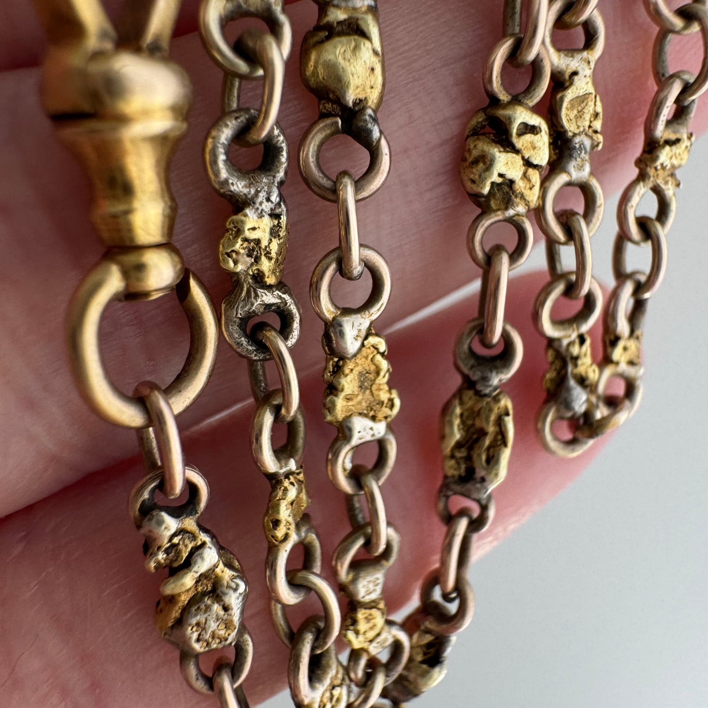 A N T I Q U E // nuggets of truth and wisdom / 10k and 19k high karat gold rush nugget link watch chain necklace / 17", 10.8g