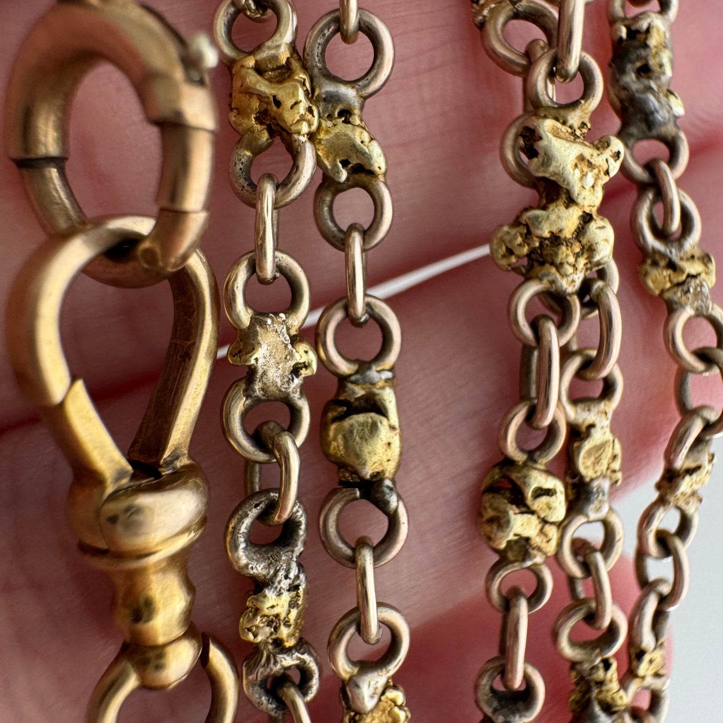 A N T I Q U E // nuggets of truth and wisdom / 10k and 19k high karat gold rush nugget link watch chain necklace / 17", 10.8g