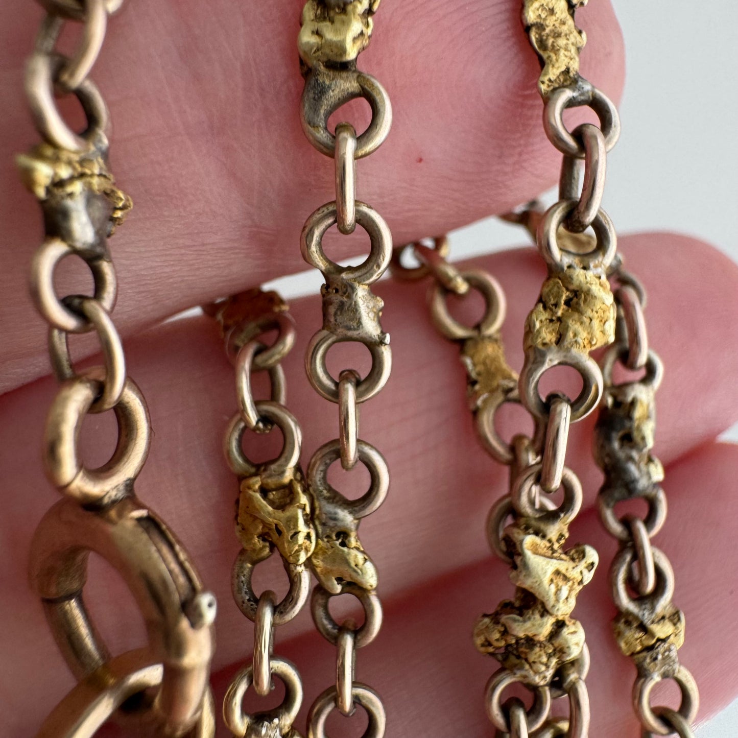 A N T I Q U E // nuggets of truth and wisdom / 10k and 19k high karat gold rush nugget link watch chain necklace / 17", 10.8g