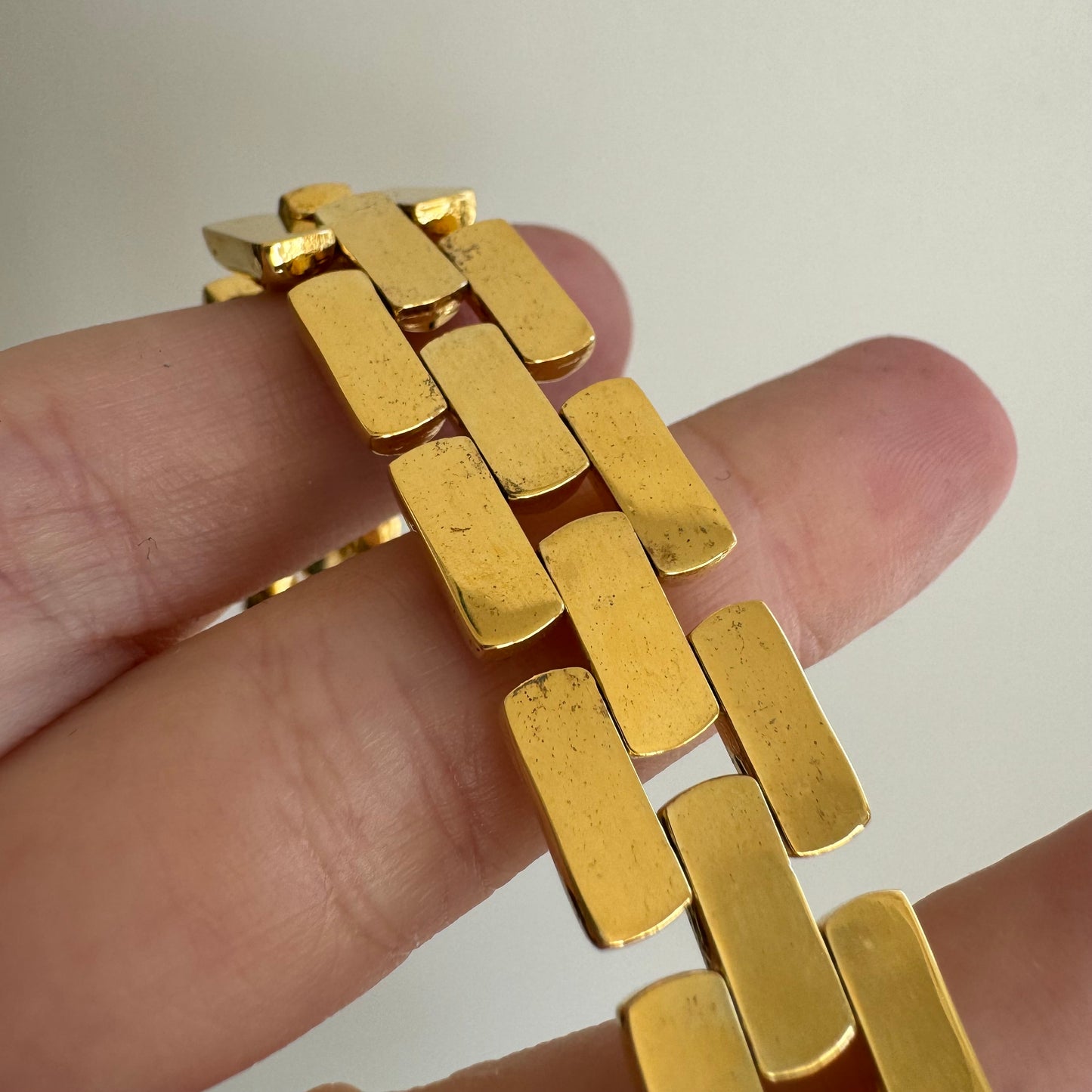 P R E - L O V E D // geometric panther / gold plated sterling silver geometric link bracelet / 7.25", 23g