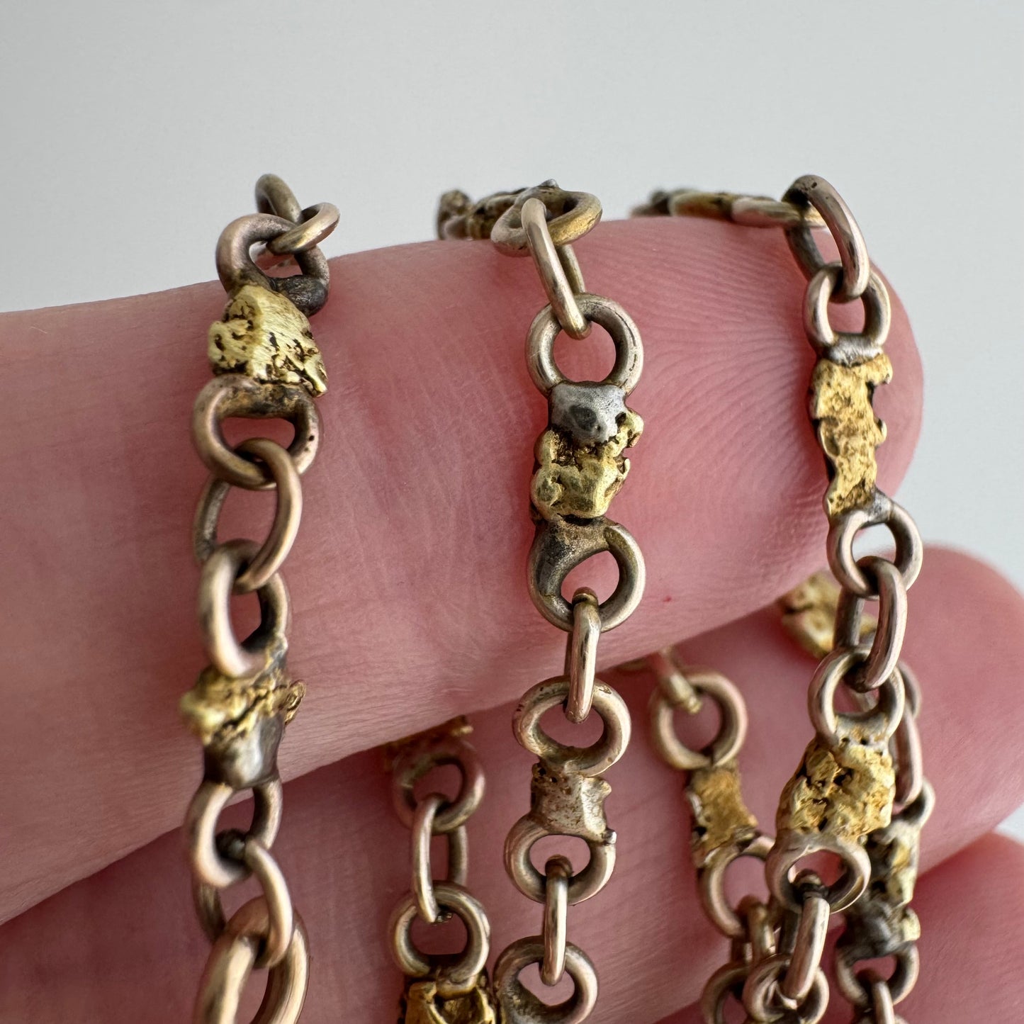 A N T I Q U E // nuggets of truth and wisdom / 10k and 19k high karat gold rush nugget link watch chain necklace / 17", 10.8g