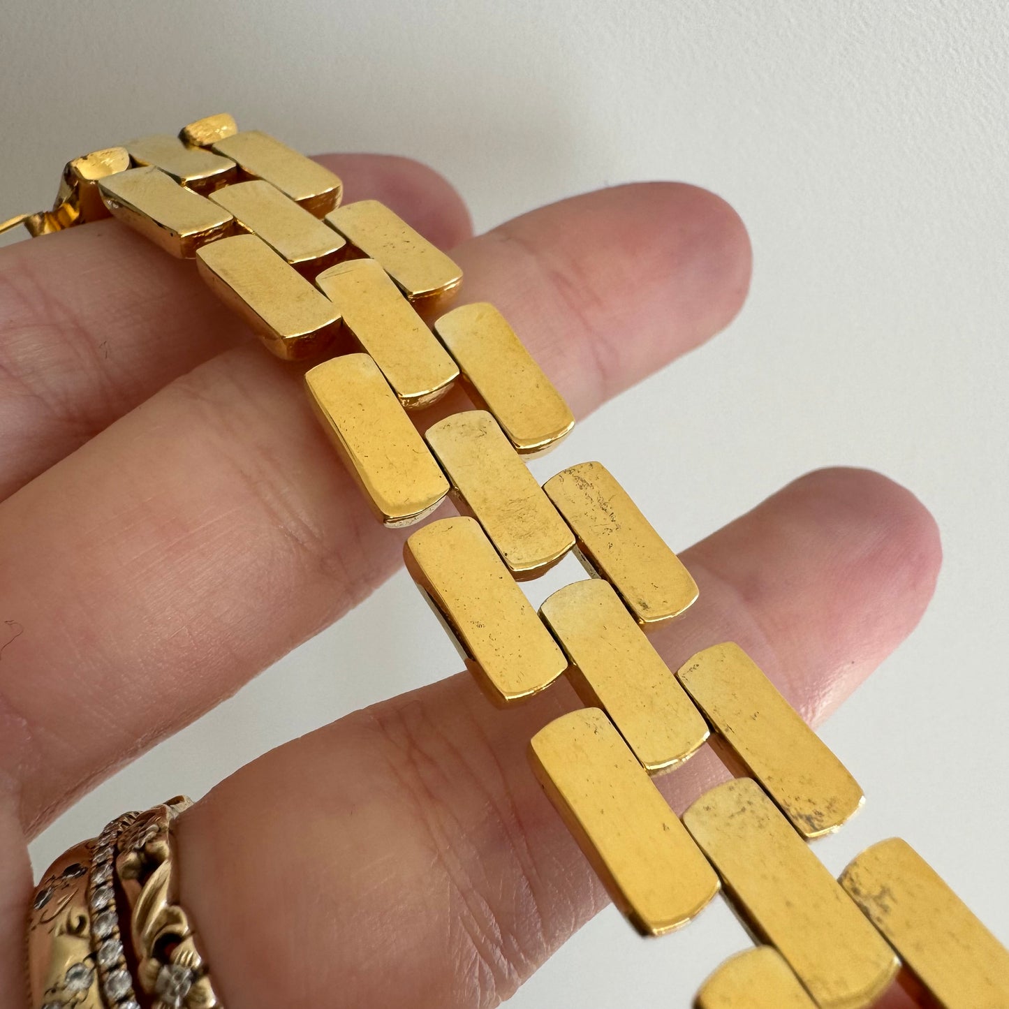 P R E - L O V E D // geometric panther / gold plated sterling silver geometric link bracelet / 7.25", 23g