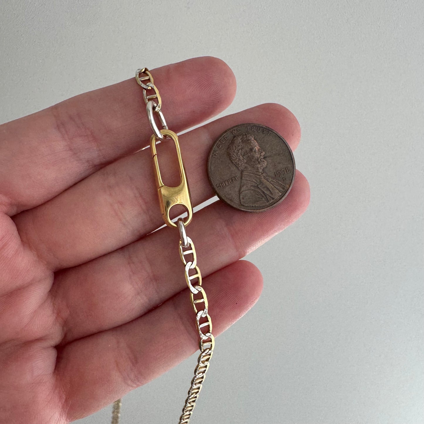 reimagined V I N T A G E // modern watch chain / gold over sterling silver flat mariner chain necklace with carabiner clasp / 20", 7.3g