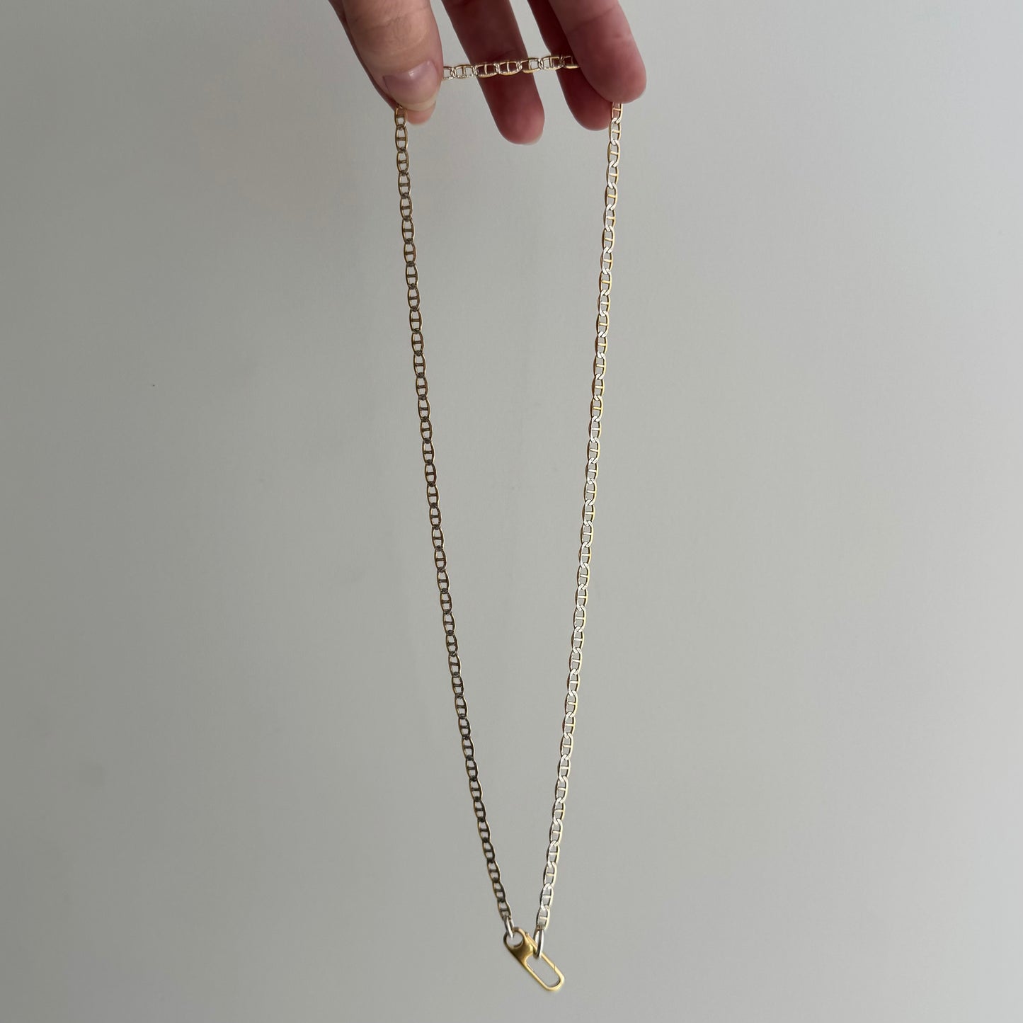 reimagined V I N T A G E // modern watch chain / gold over sterling silver flat mariner chain necklace with carabiner clasp / 20", 7.3g