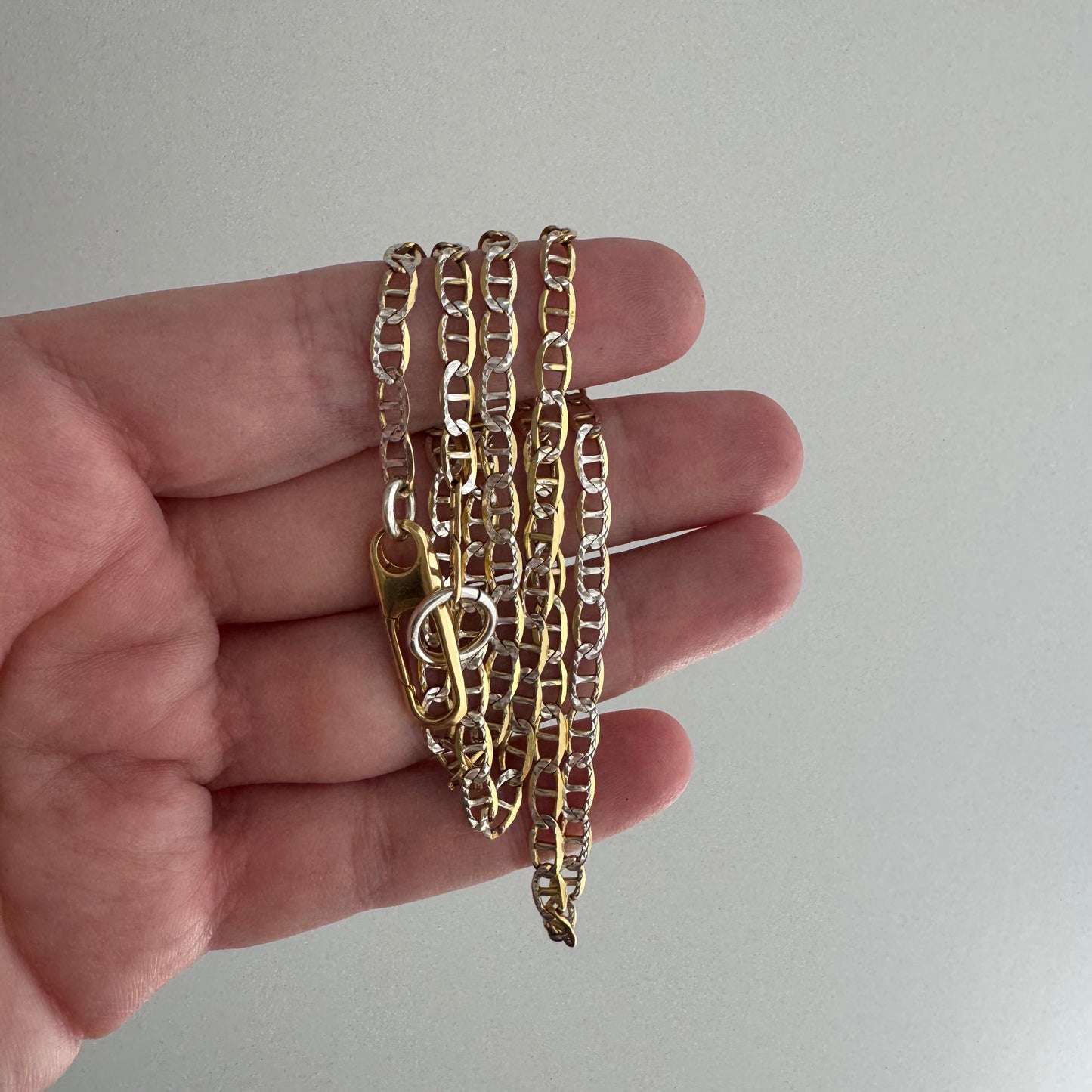 reimagined V I N T A G E // modern watch chain / gold over sterling silver flat mariner chain necklace with carabiner clasp / 20", 7.3g