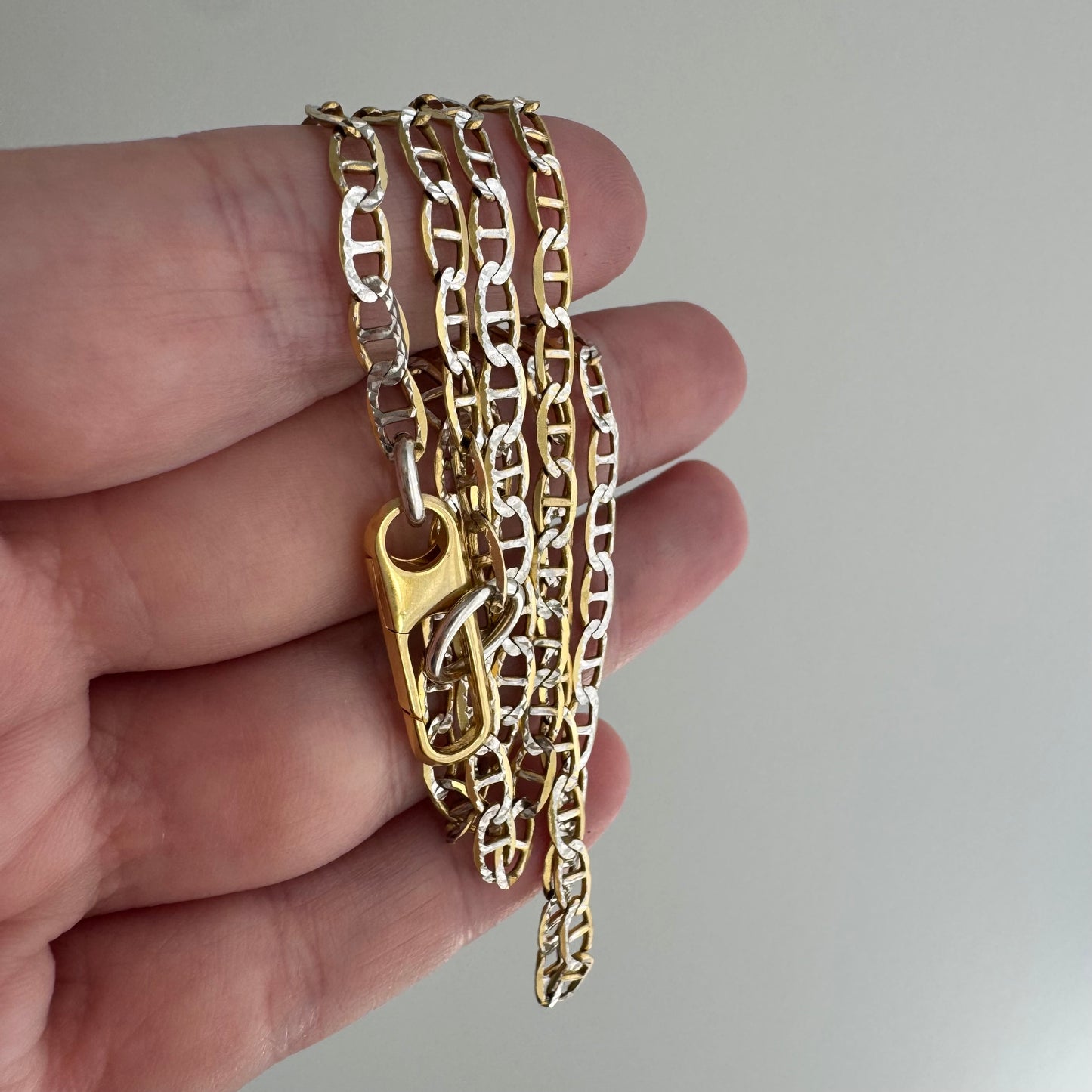 reimagined V I N T A G E // modern watch chain / gold over sterling silver flat mariner chain necklace with carabiner clasp / 20", 7.3g