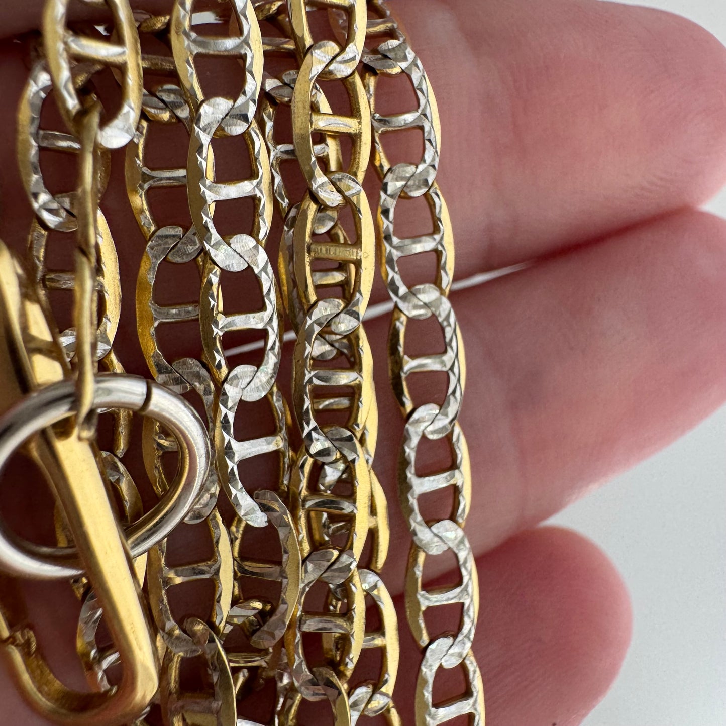 reimagined V I N T A G E // modern watch chain / gold over sterling silver flat mariner chain necklace with carabiner clasp / 20", 7.3g