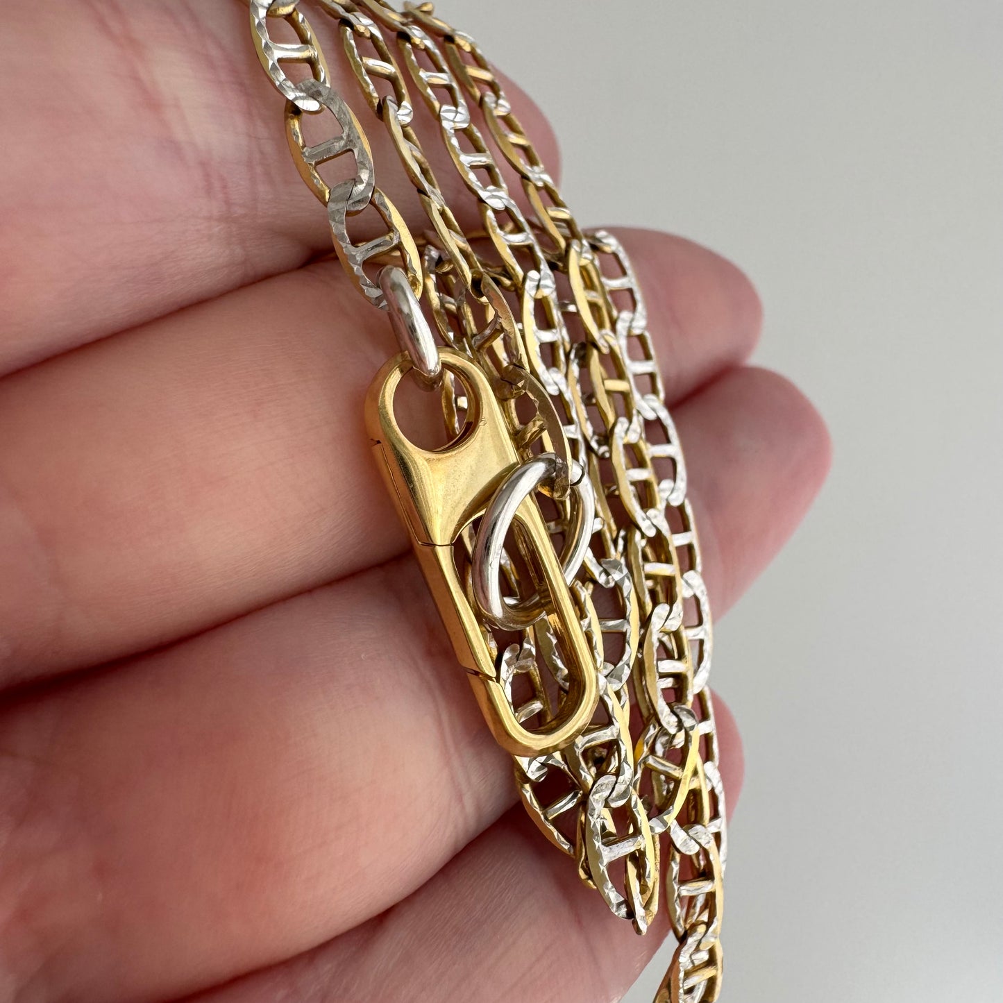 reimagined V I N T A G E // modern watch chain / gold over sterling silver flat mariner chain necklace with carabiner clasp / 20", 7.3g