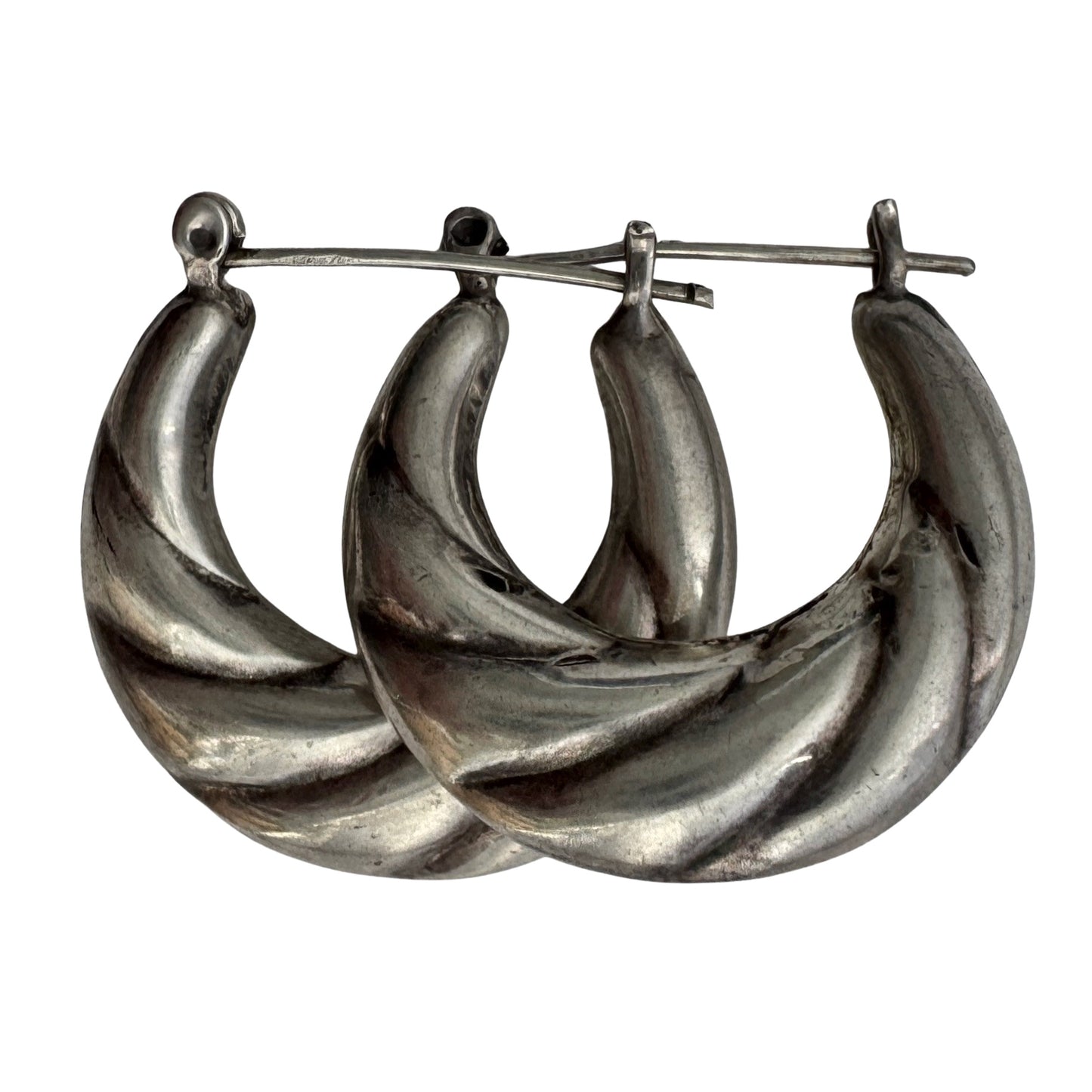 V I N T A G E // silver croissants / sterling silver 1" lever back croissant shaped hoops / earrings