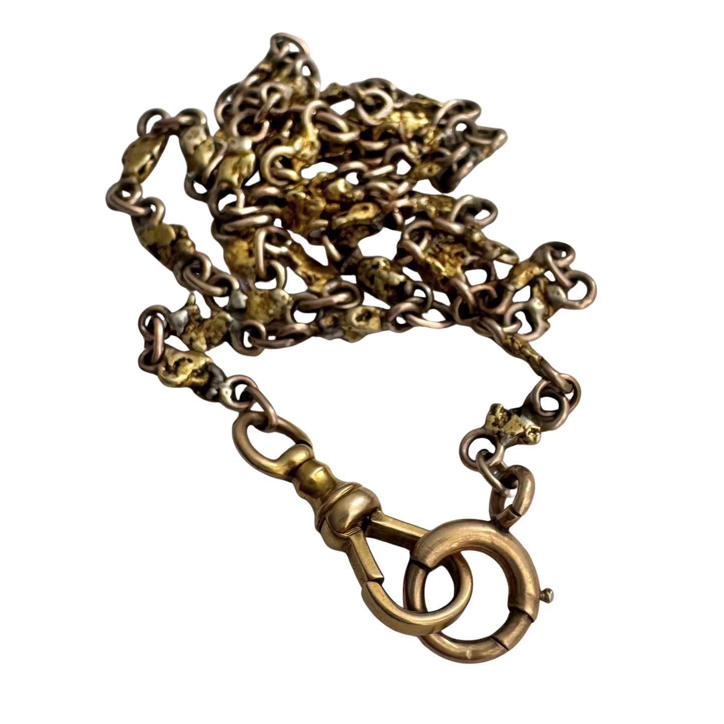 A N T I Q U E // nuggets of truth and wisdom / 10k and 19k high karat gold rush nugget link watch chain necklace / 17", 10.8g