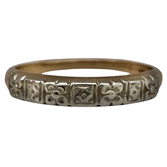 V I N T A G E // bicolor blooms / 14k yellow and white gold embossed blossom band / size 6.75