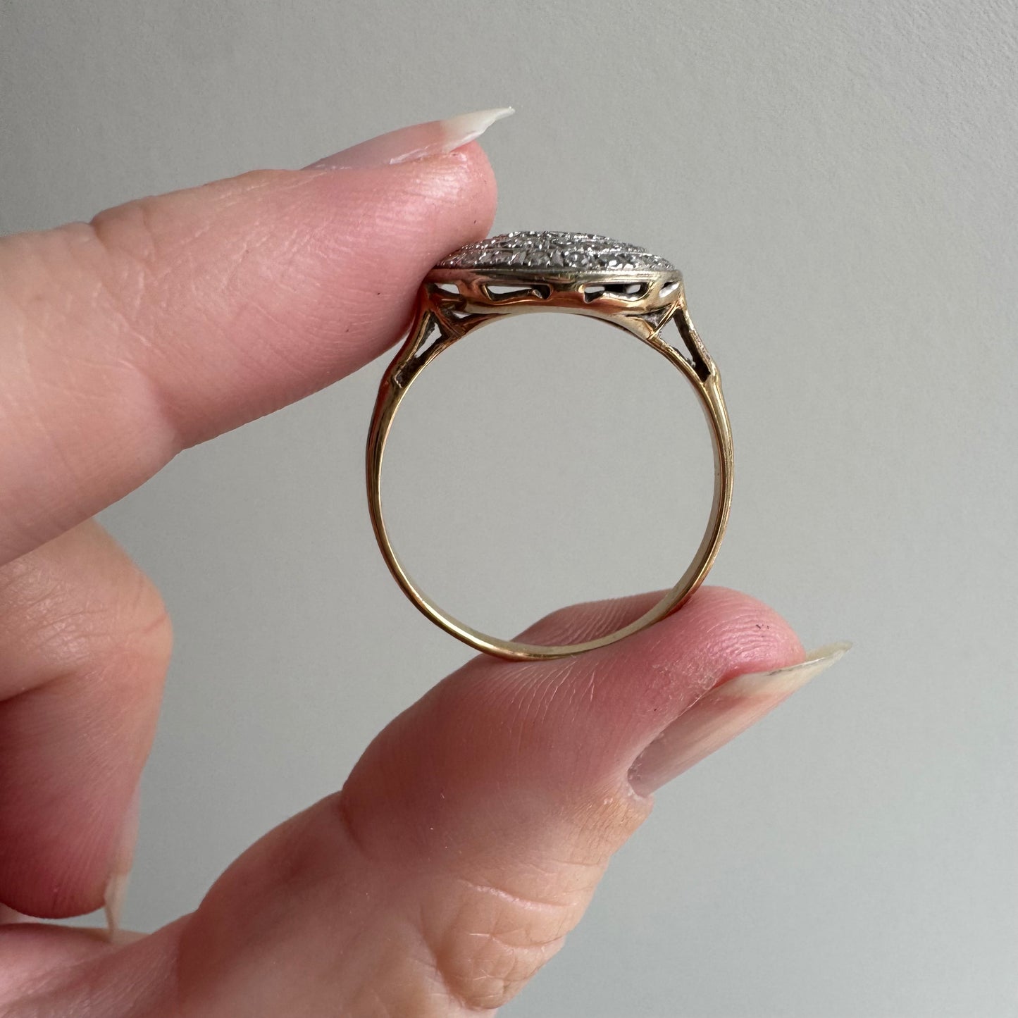 V I N T A G E // moon daisy / 14k yellow and white gold late art deco round concentric circle cluster ring / size 9.25+