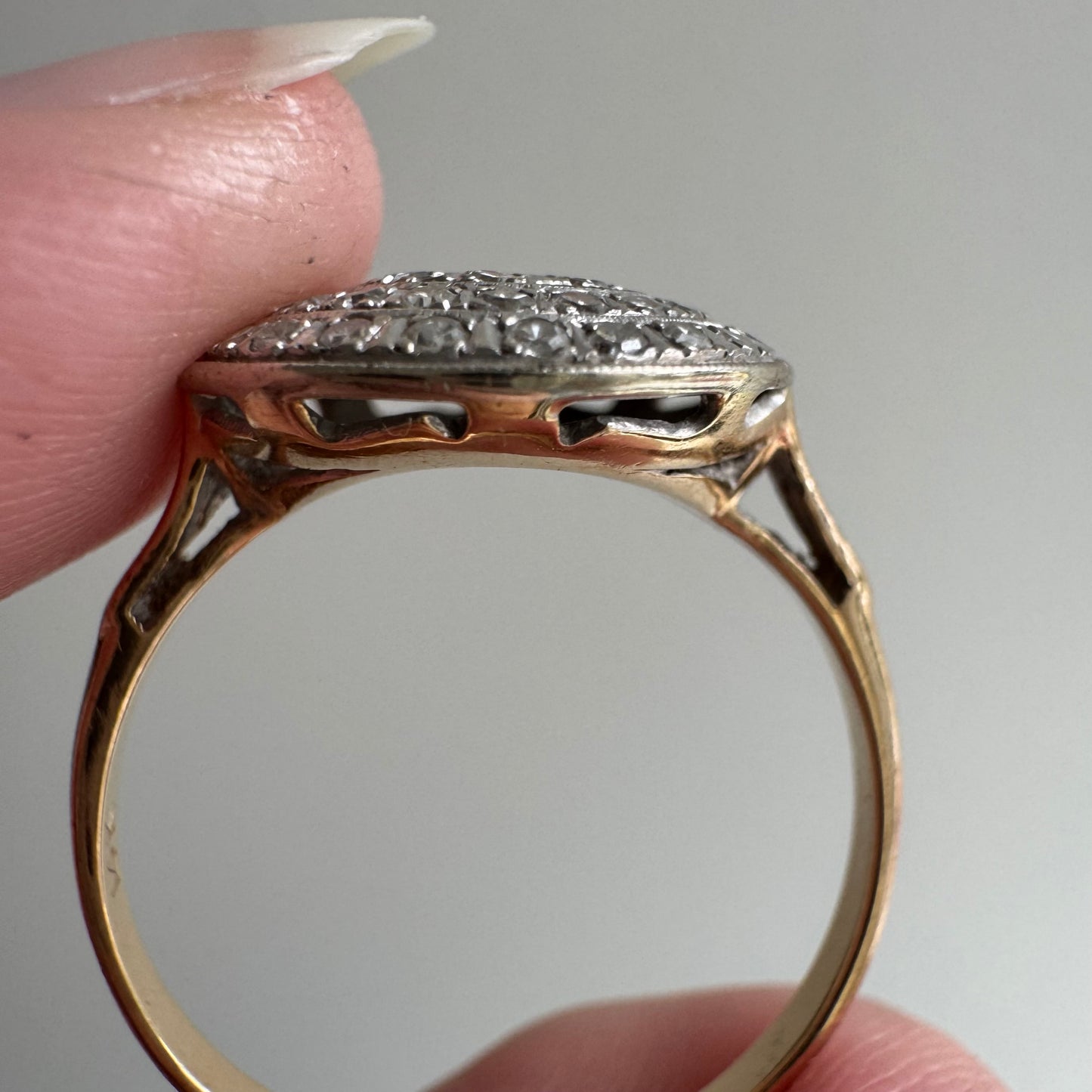 V I N T A G E // moon daisy / 14k yellow and white gold late art deco round concentric circle cluster ring / size 9.25+