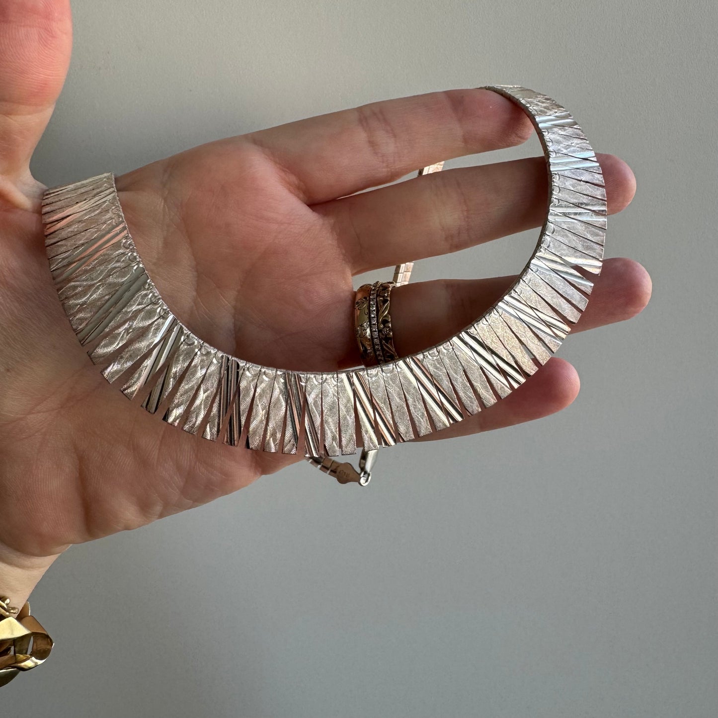 RESERVED V I N T A G E // Cleopatra's fringe / sterling silver Italian paneled necklace / 17", 31g