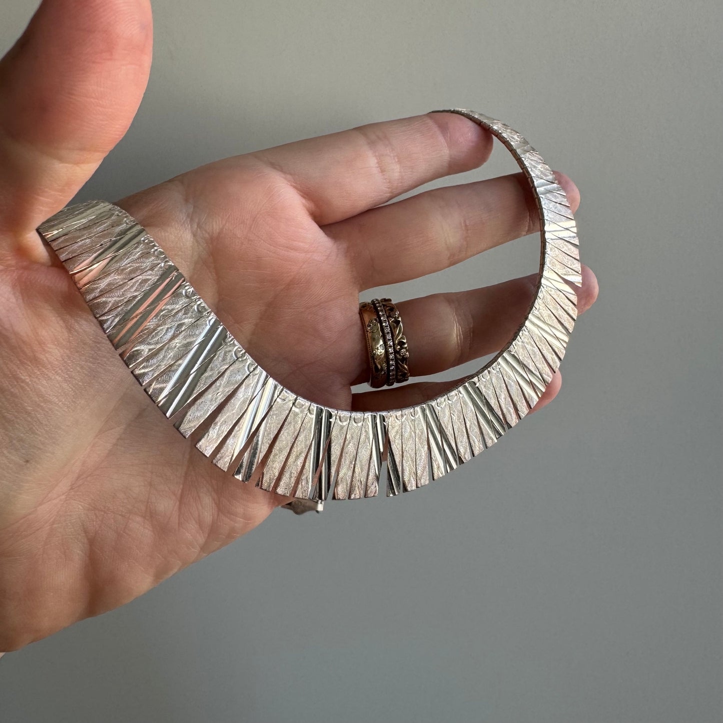 RESERVED V I N T A G E // Cleopatra's fringe / sterling silver Italian paneled necklace / 17", 31g