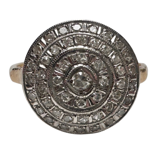 V I N T A G E // moon daisy / 14k yellow and white gold late art deco round concentric circle cluster ring / size 9.25+