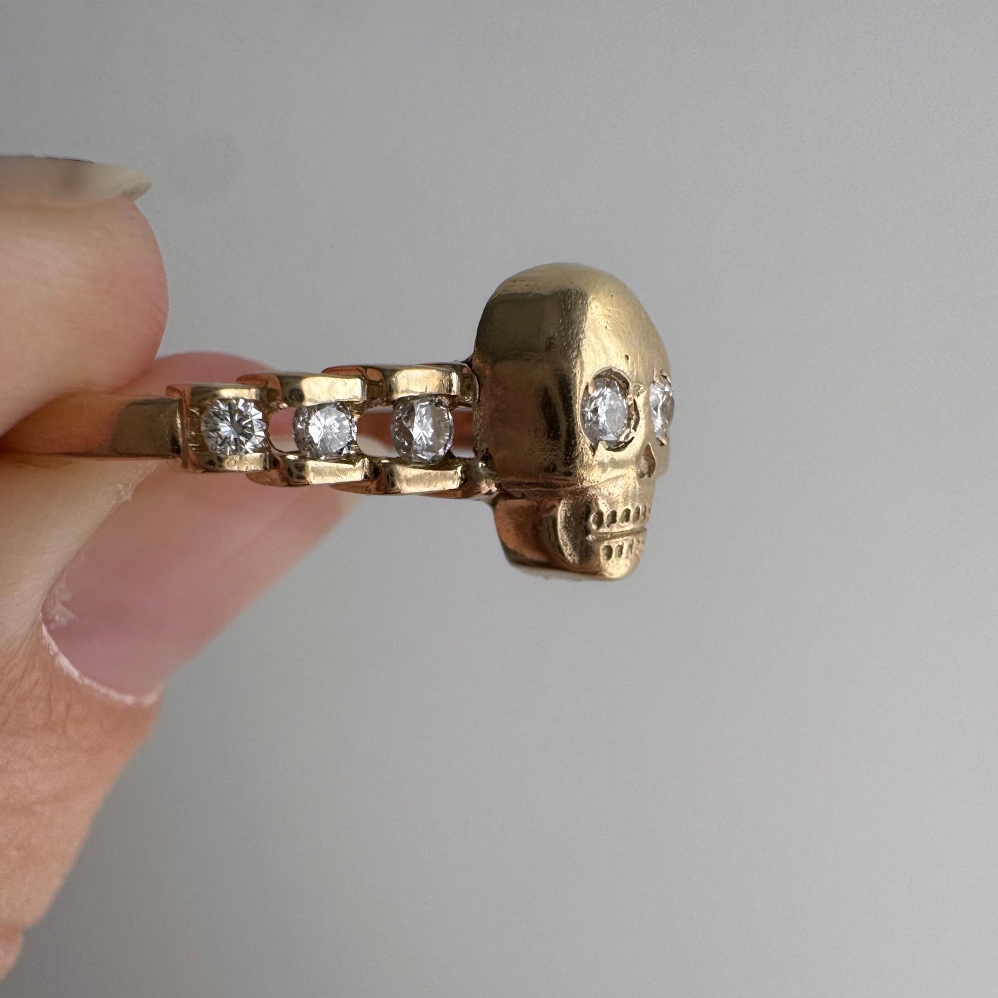 reimagined V I N T A G E // memento mori / 14k and diamond ring skull stacking ring / size 8