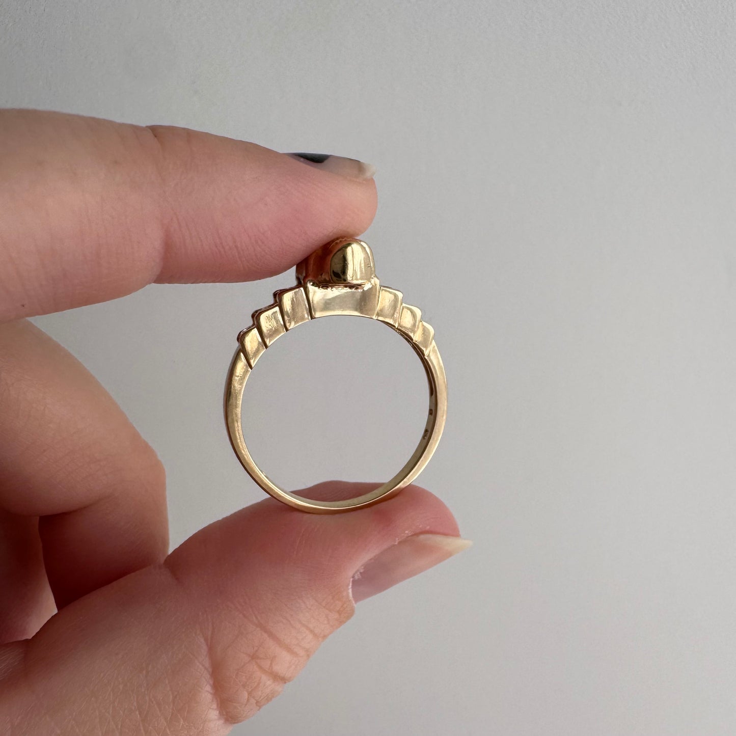 reimagined V I N T A G E // memento mori / 14k and diamond ring skull stacking ring / size 8