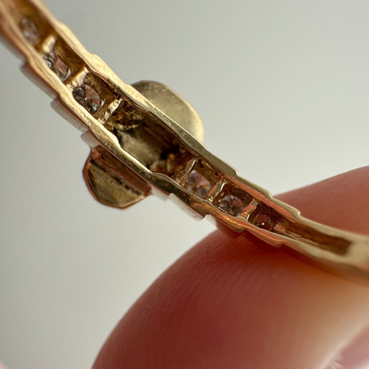 reimagined V I N T A G E // memento mori / 14k and diamond ring skull stacking ring / size 8