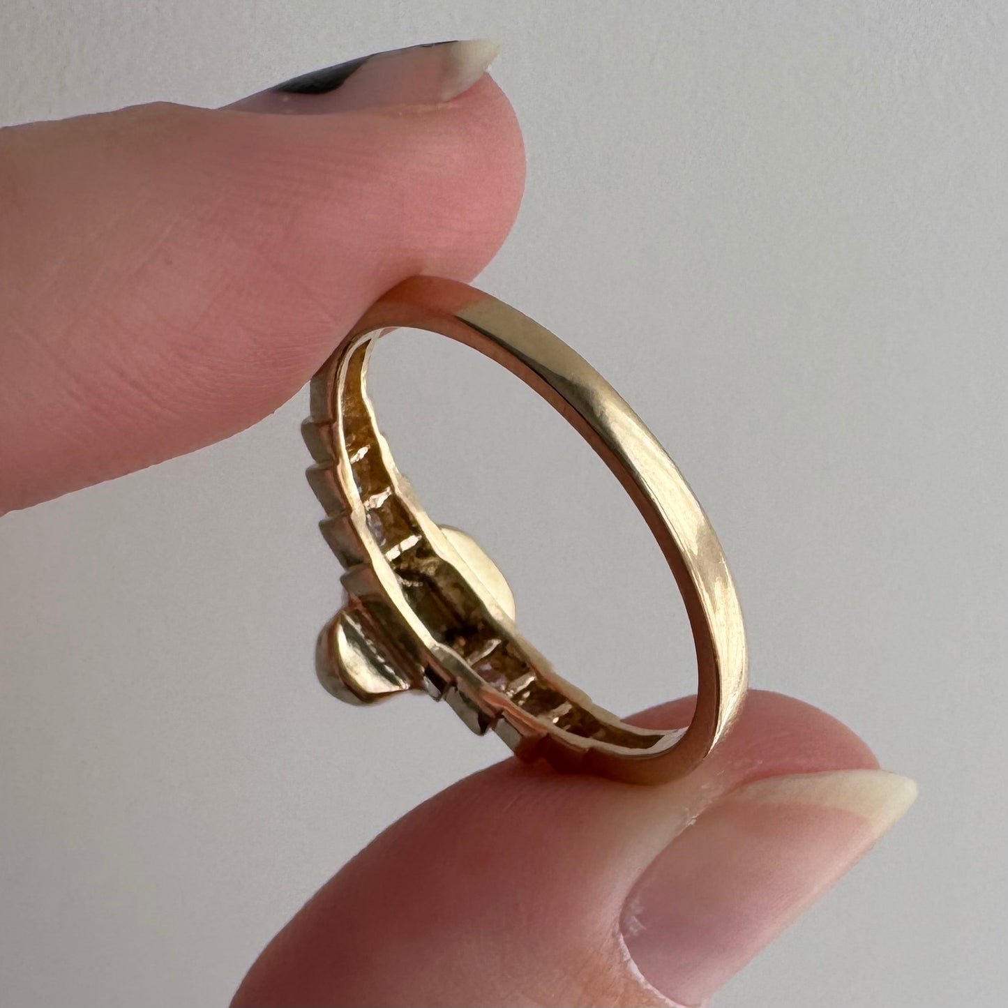 reimagined V I N T A G E // memento mori / 14k and diamond ring skull stacking ring / size 8