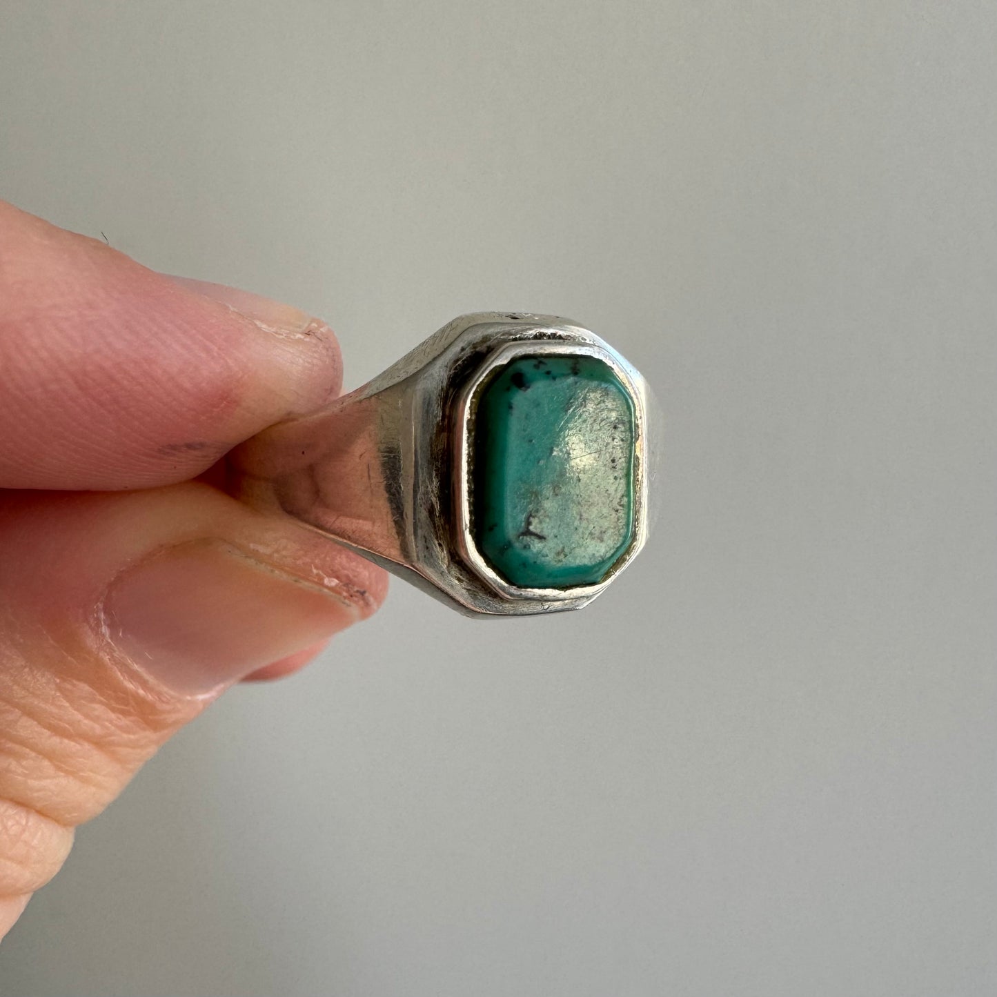 RESERVED V I N T A G E // turquoise geometry / sterling silver signet with turquoise stone / size 9.75