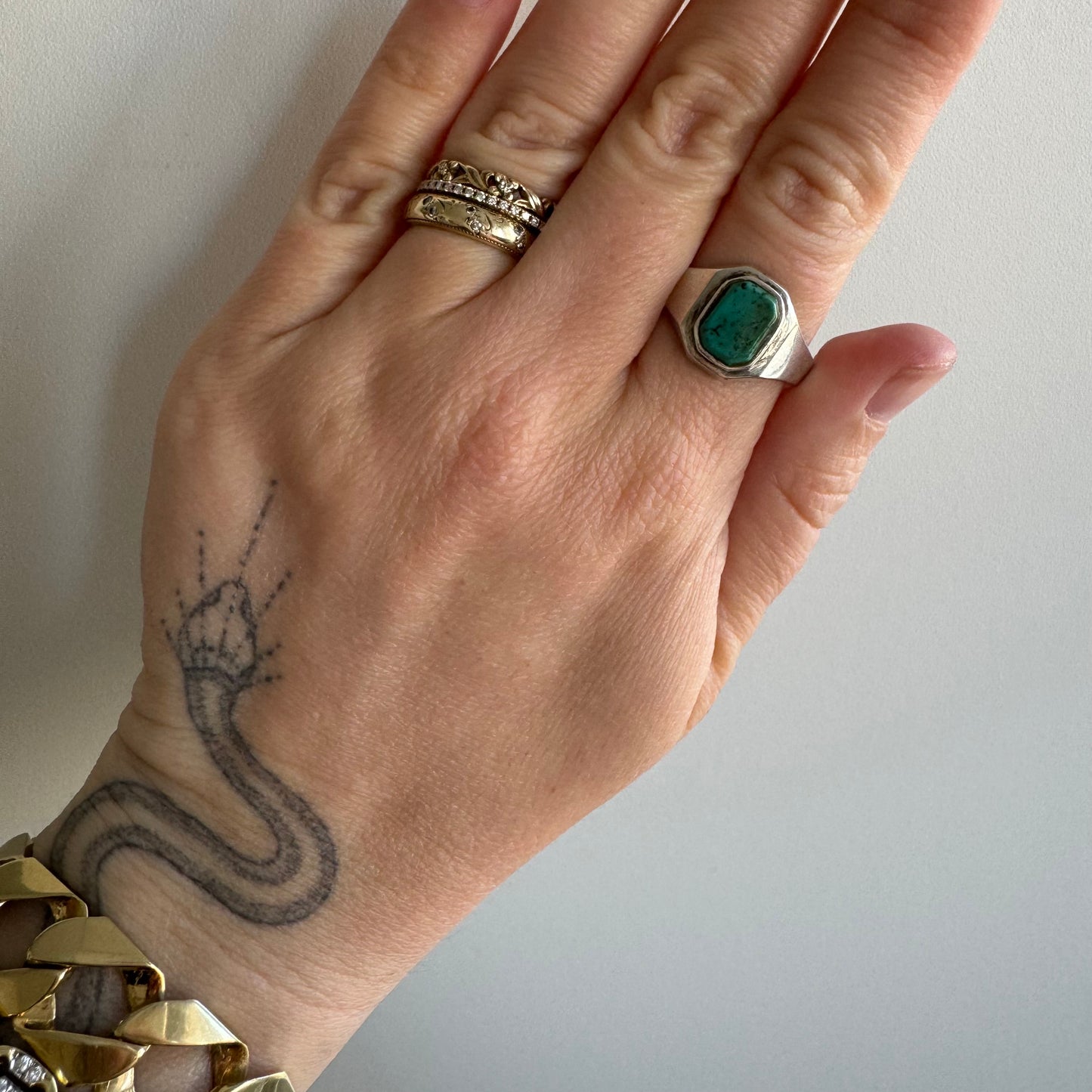 RESERVED V I N T A G E // turquoise geometry / sterling silver signet with turquoise stone / size 9.75