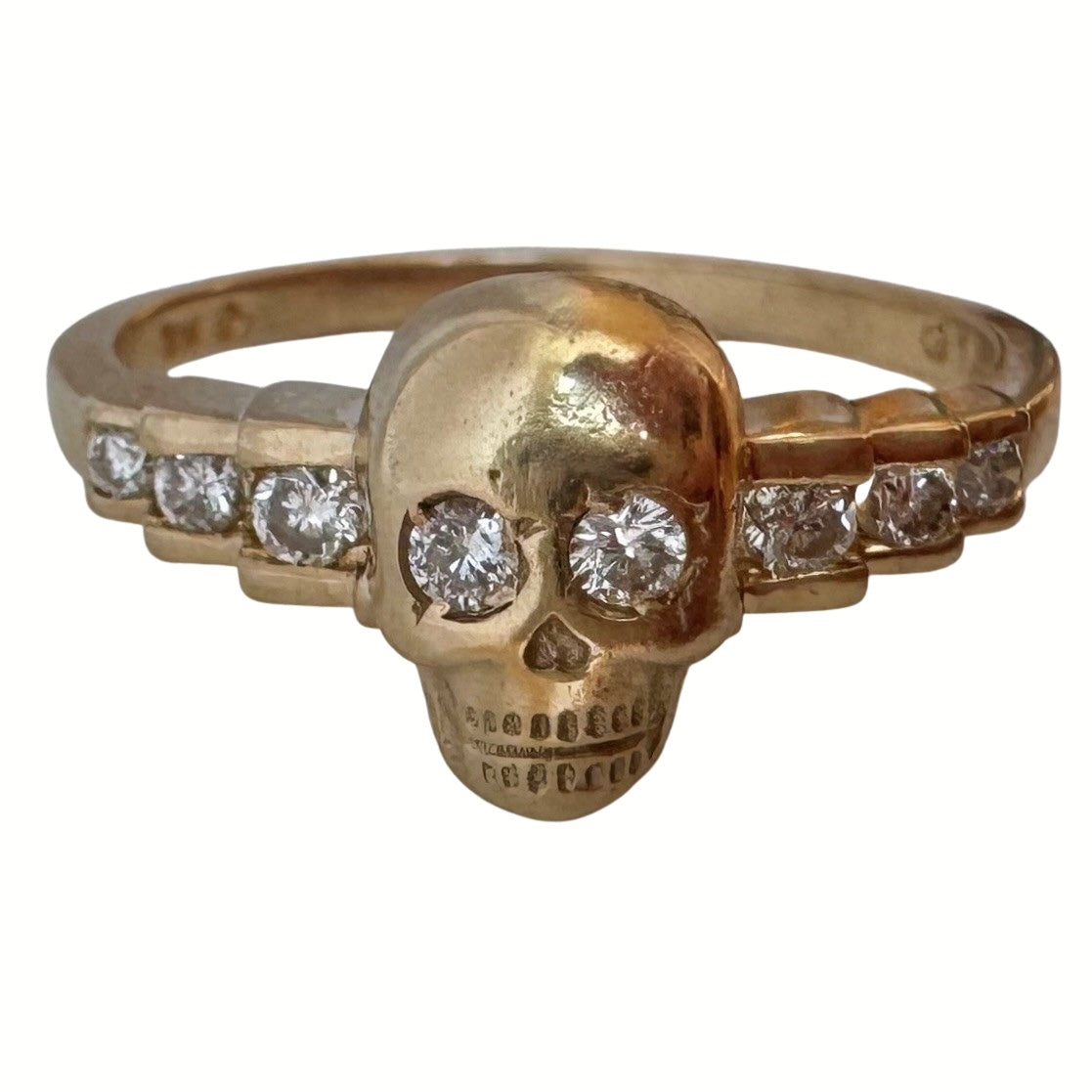 reimagined V I N T A G E // memento mori / 14k and diamond ring skull stacking ring / size 8