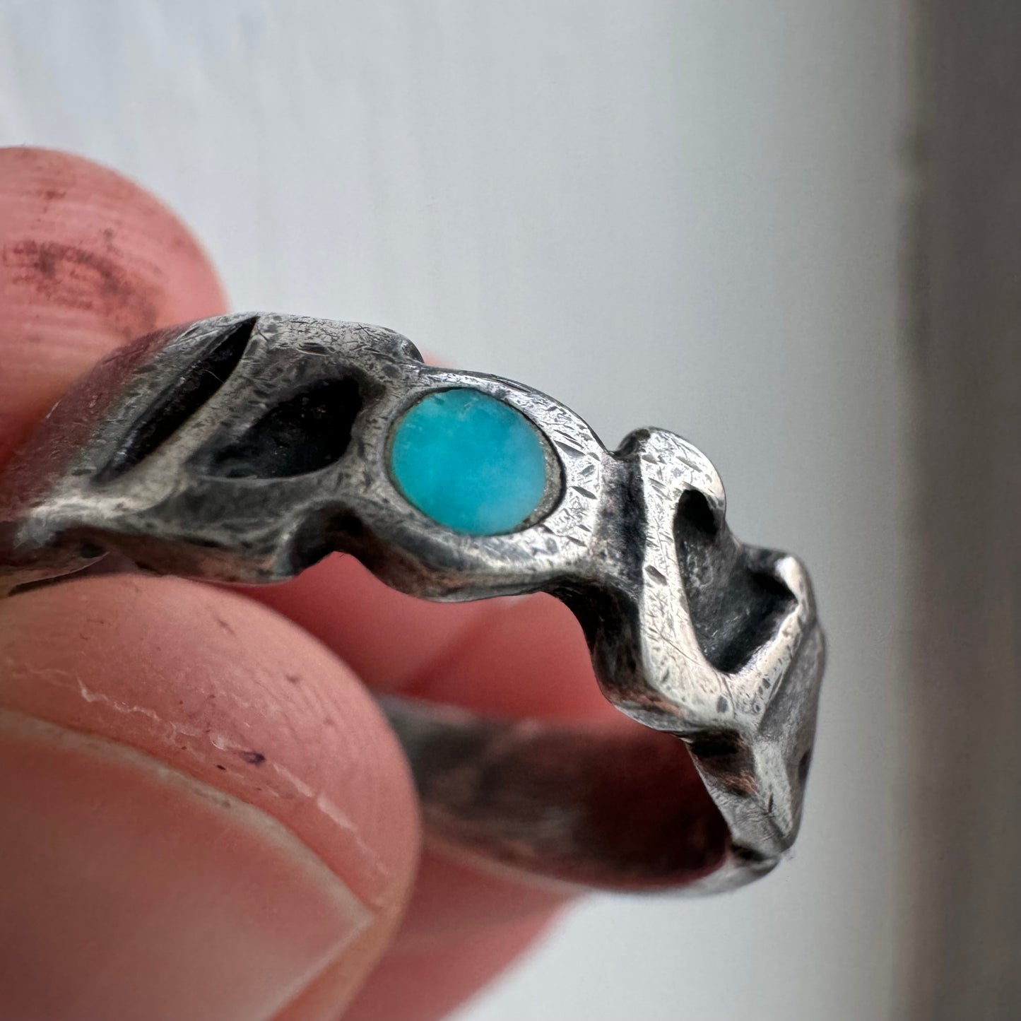 RESERVED V I N T A G E // sturdy LOVE / sterling silver and inlay turquoise LOVE ring / size 7.5