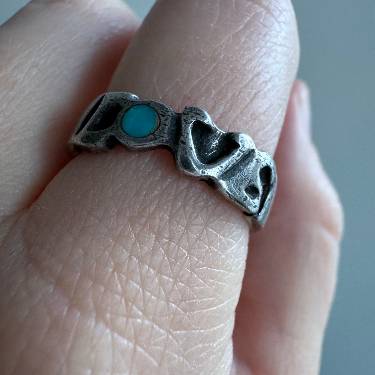 RESERVED V I N T A G E // sturdy LOVE / sterling silver and inlay turquoise LOVE ring / size 7.5