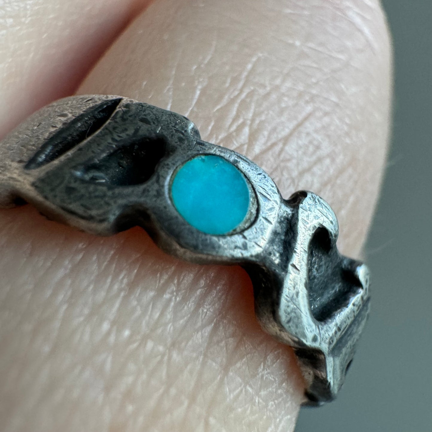 RESERVED V I N T A G E // sturdy LOVE / sterling silver and inlay turquoise LOVE ring / size 7.5