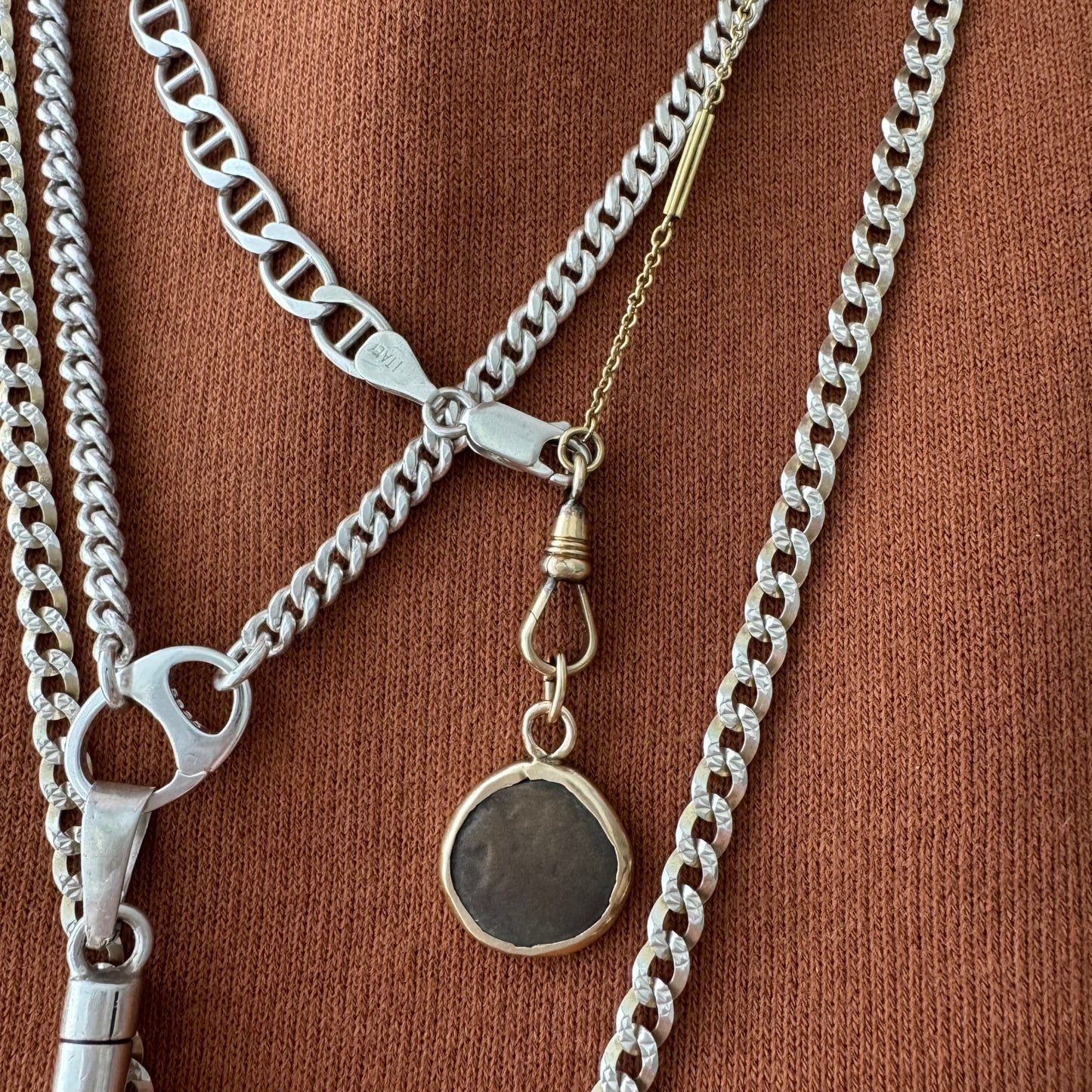 reimagined V I N T A G E // modern watch chain / sterling silver curb chain necklace with a charm holder clasp / 21.5", 24g